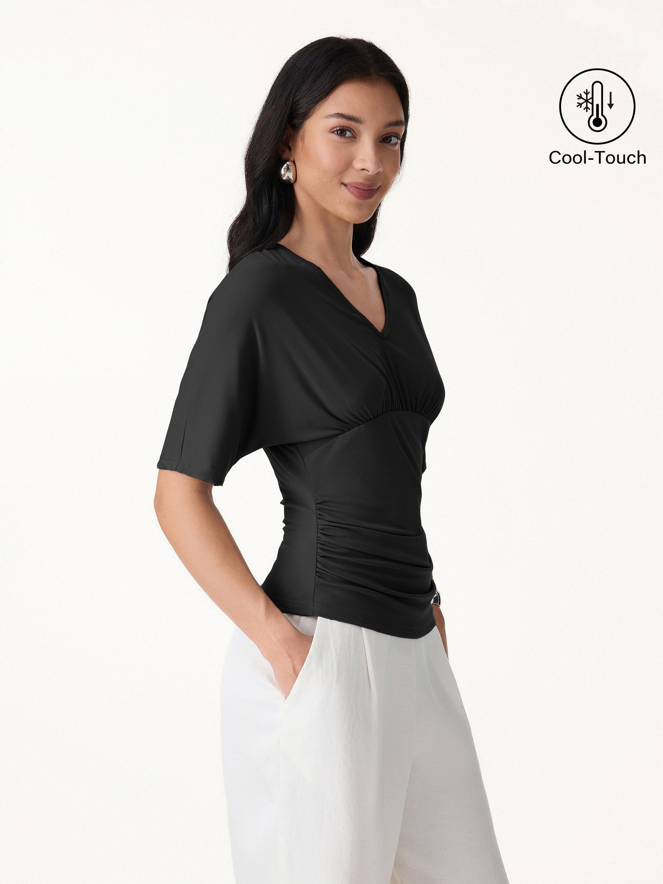 CoolTouch V-Neck Ruched Short Sleeve Summer Tee