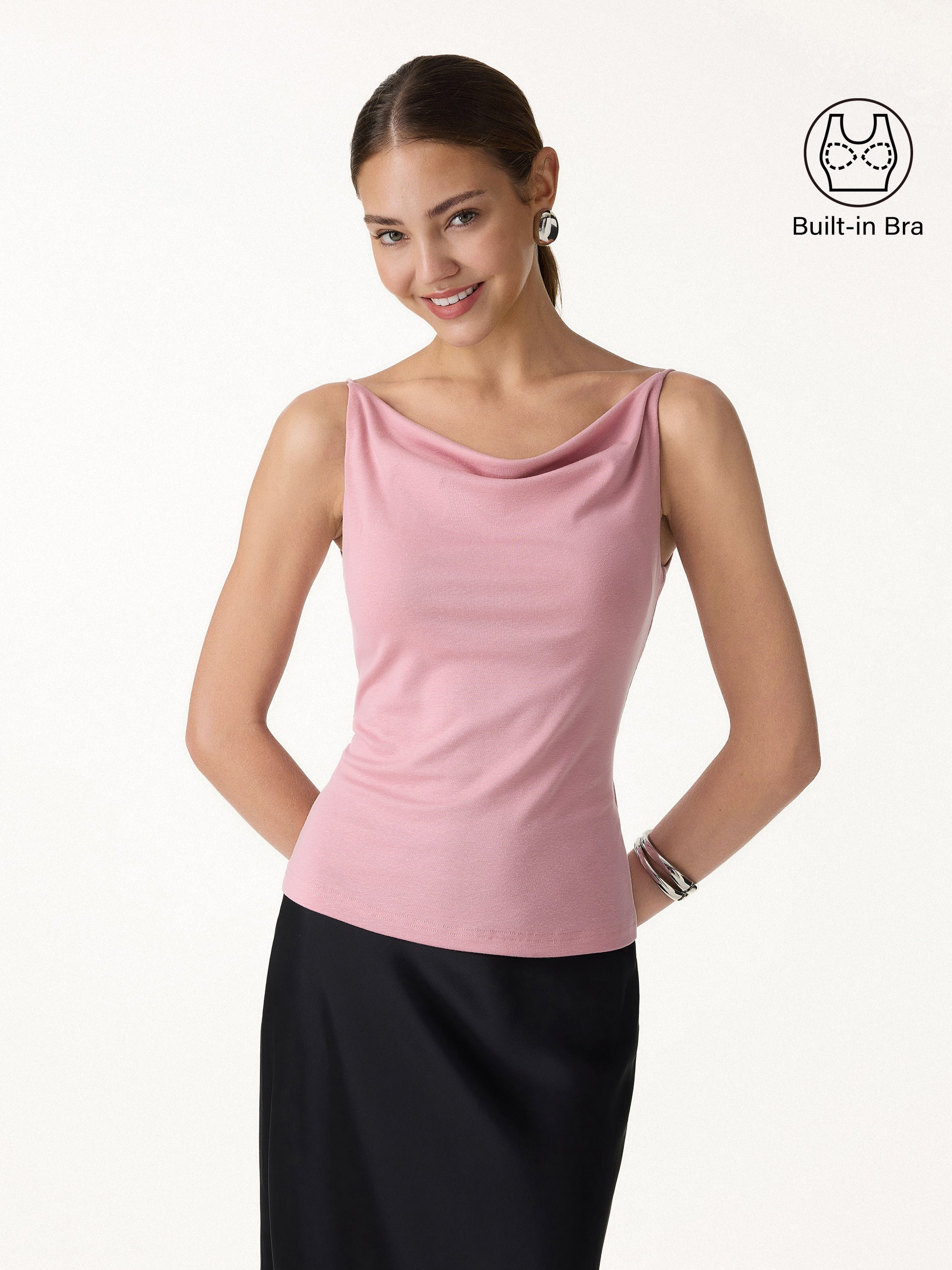 Stretch Linen Cowl Neck Bra Tank