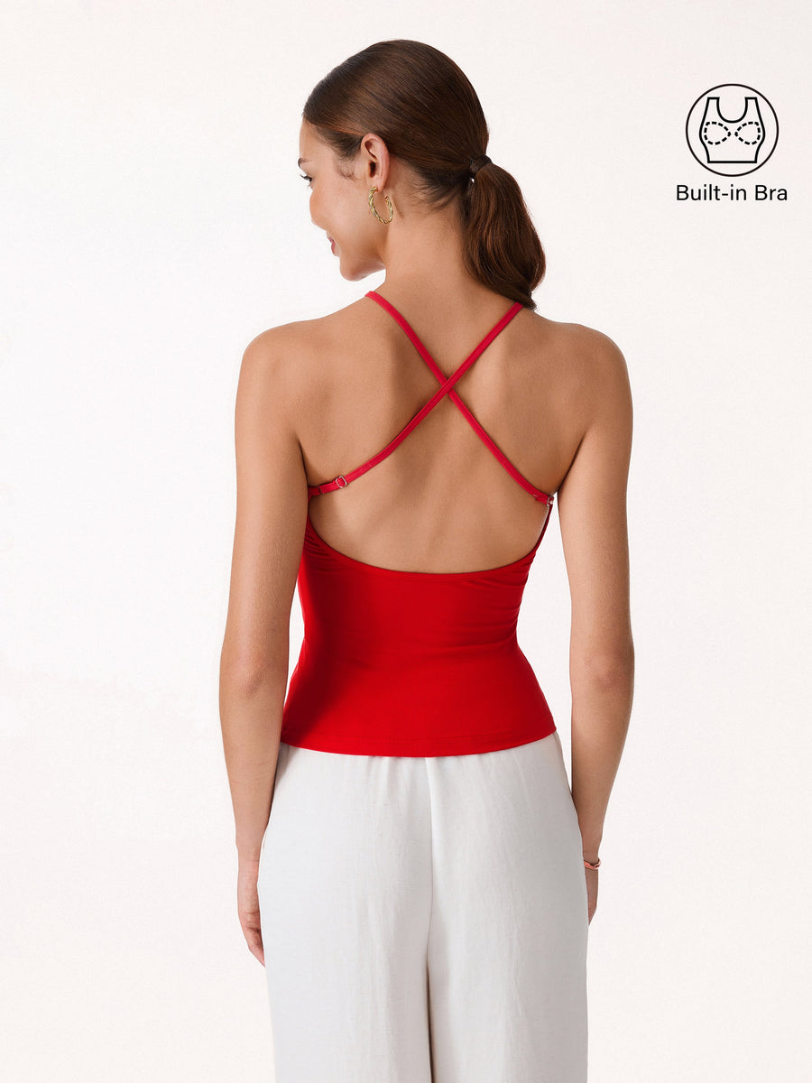 SkinKiss Round Neck Cross-Back Bandless Bra Top