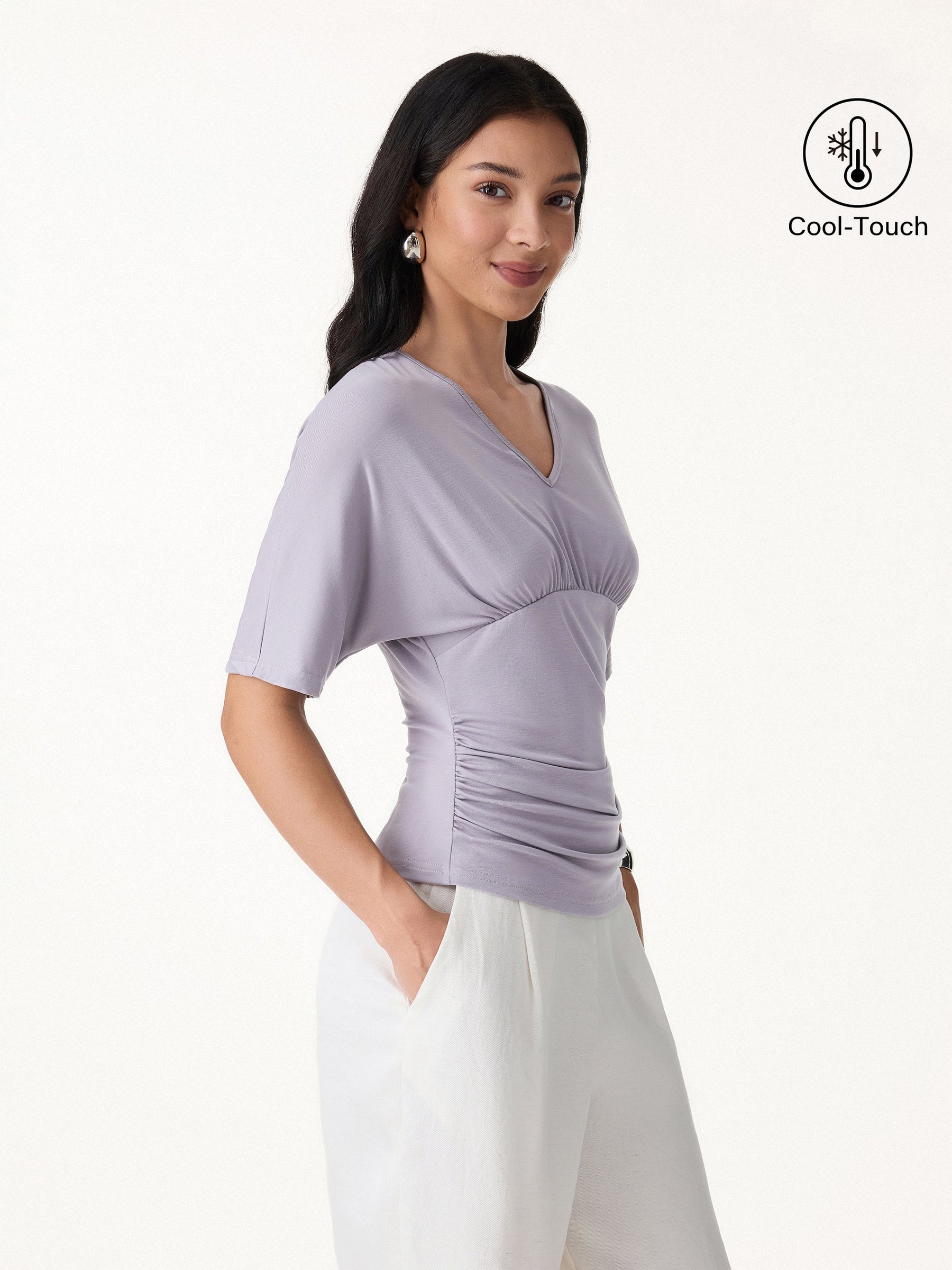 CoolTouch V-Neck Ruched Short Sleeve Summer Tee