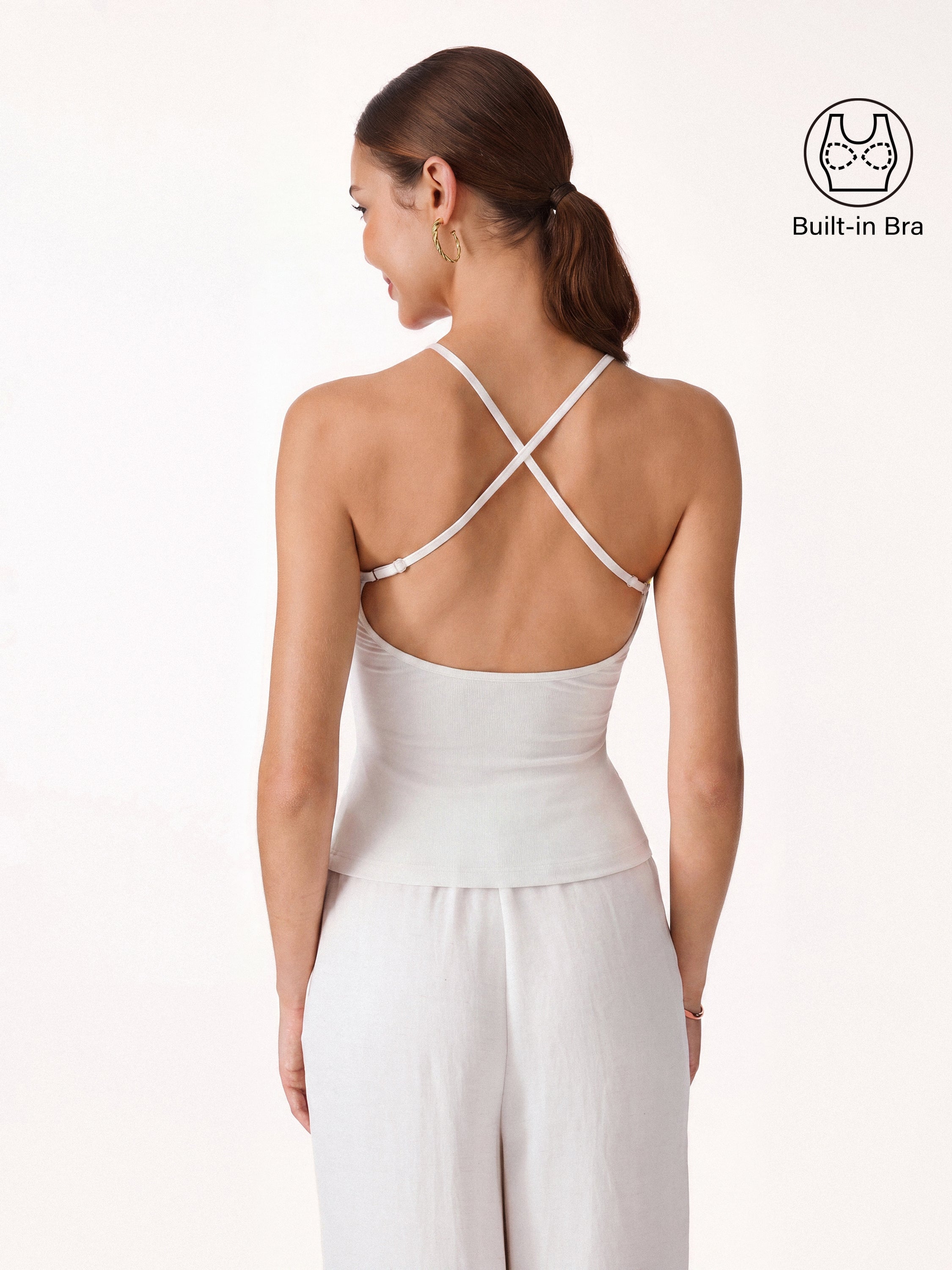 SkinKiss Round Neck Cross-Back Bandless Bra Top