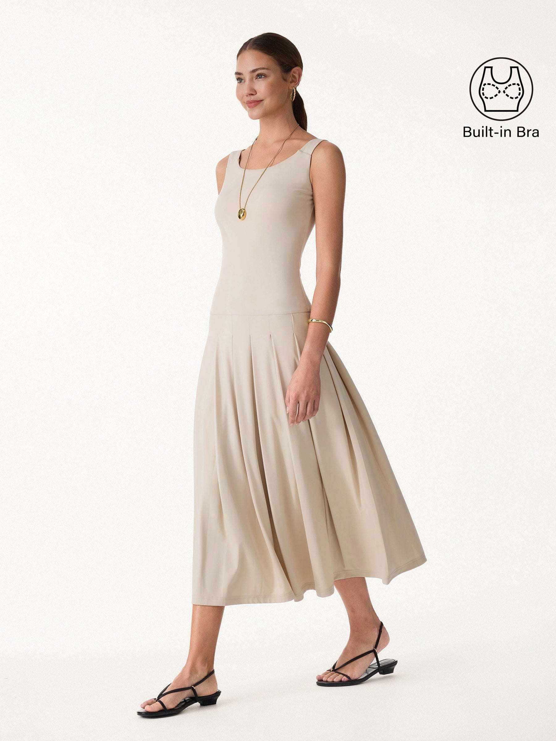 CoolTouch Multi-Wear Pleated Midi Bra Dress
