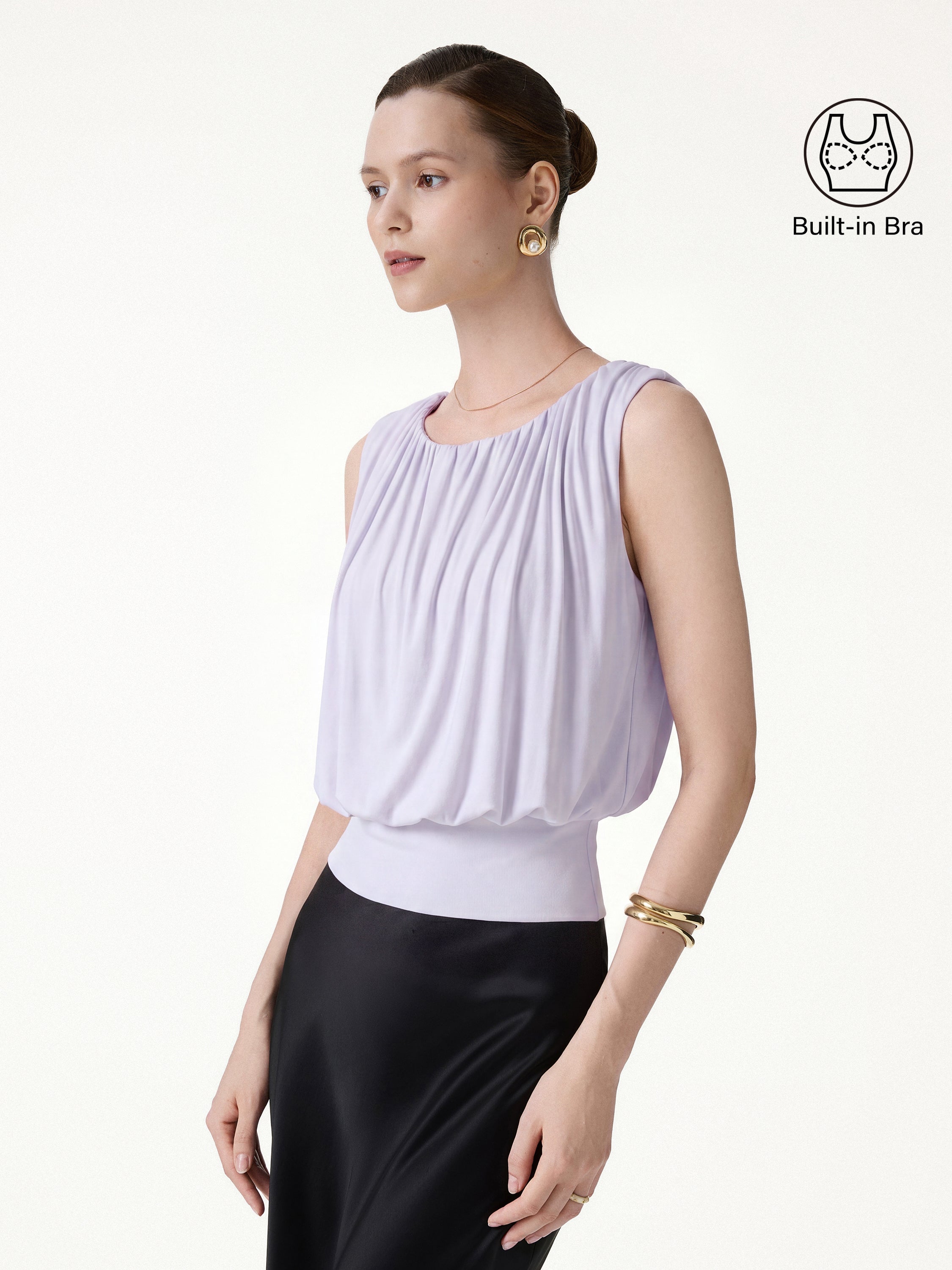 Round Neck Gathered Sleeveless Bra Top