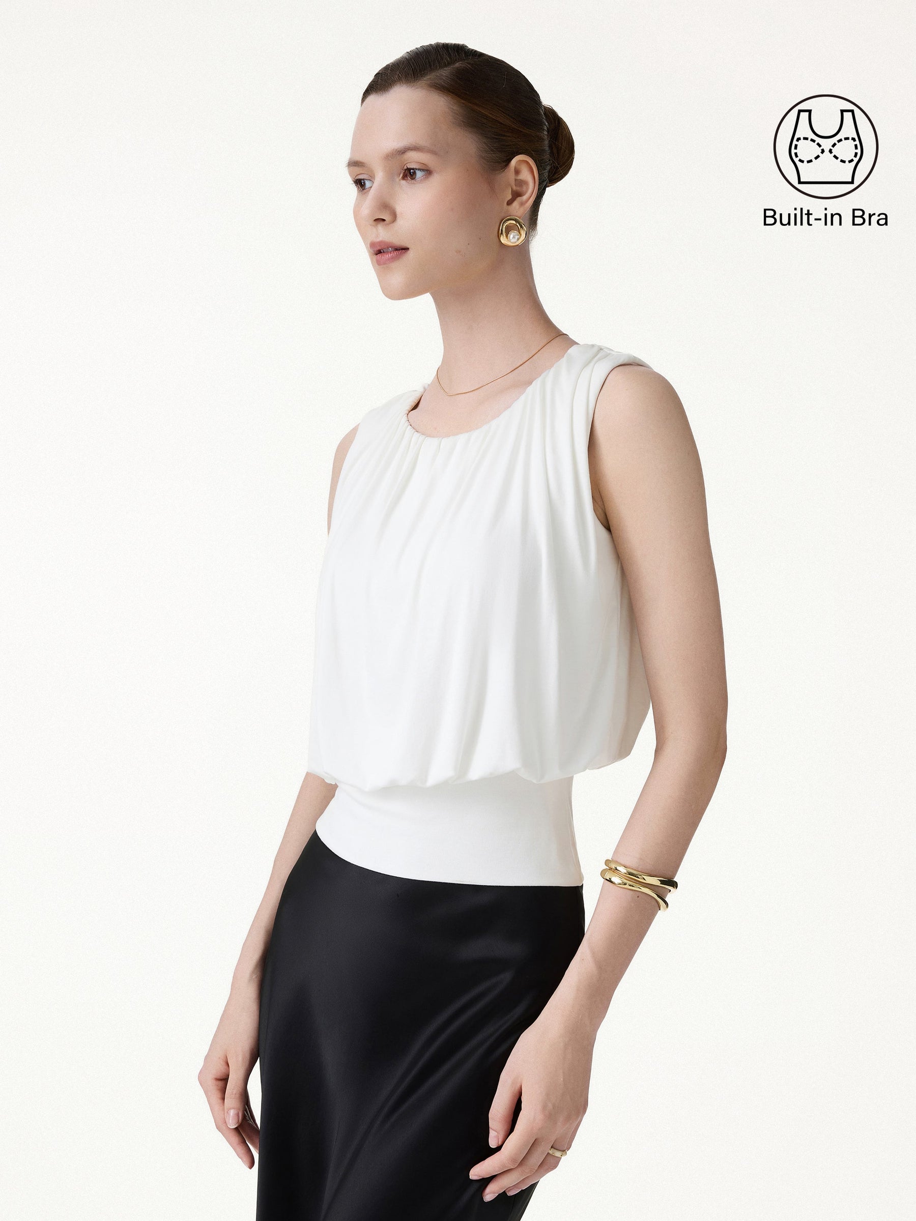 Round Neck Gathered Sleeveless Bra Top