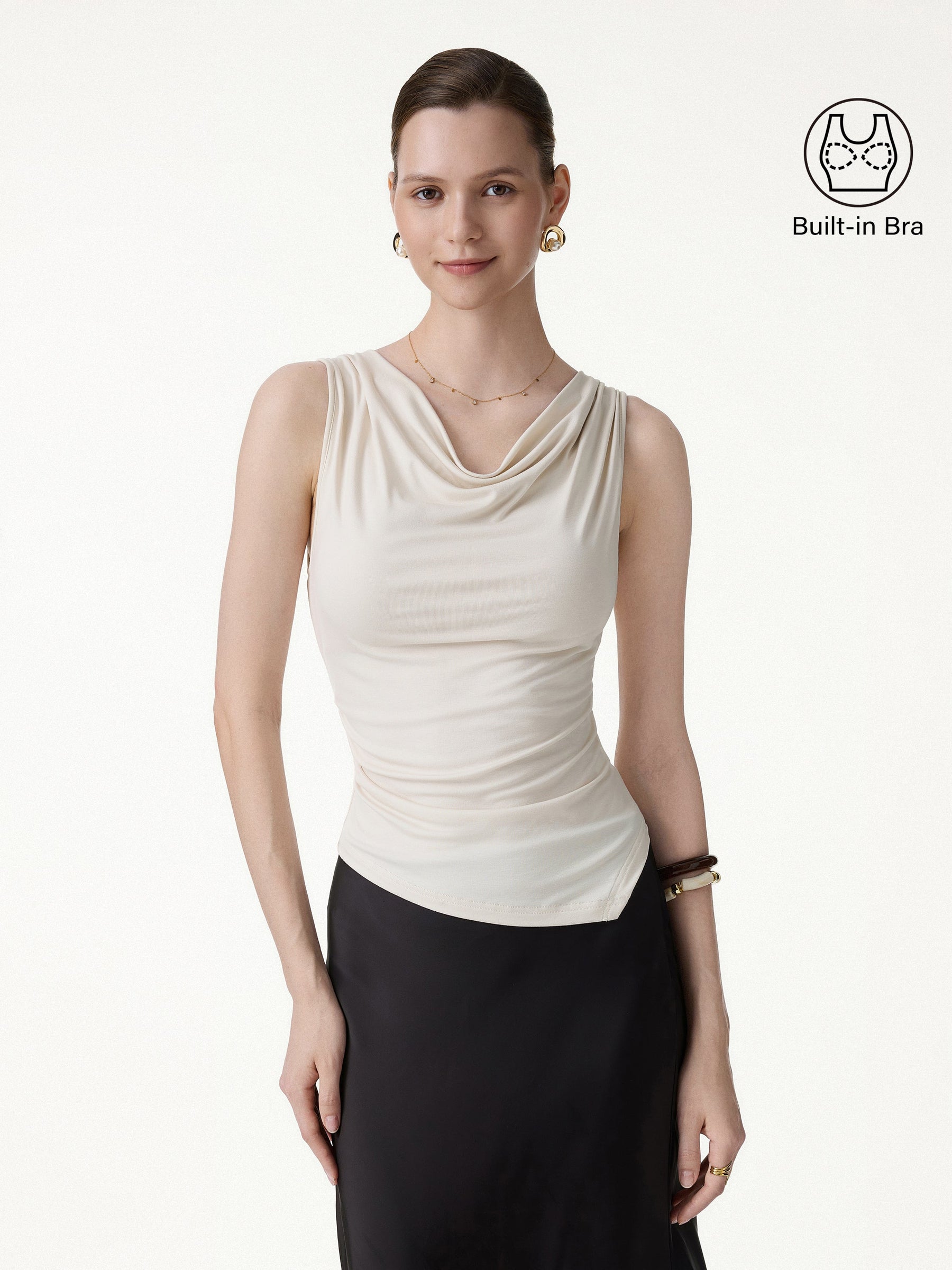 Cowl Neck Asymmetrical Sleeveless Bra Top
