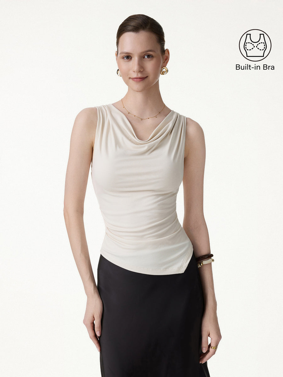Cowl Neck Asymmetrical Sleeveless Bra Top