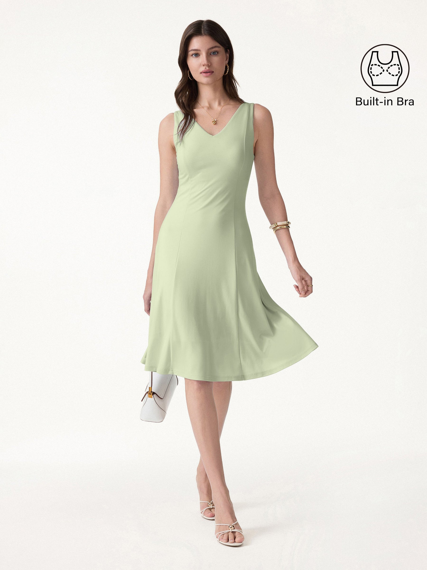 Stretch Ponte V-Neck A-Line Midi Bra Dress