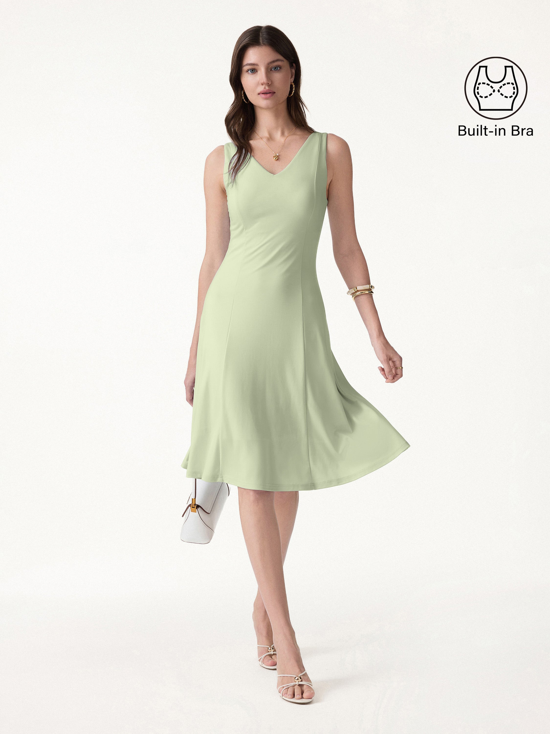 Stretch Ponte V-Neck A-Line Midi Bra Dress