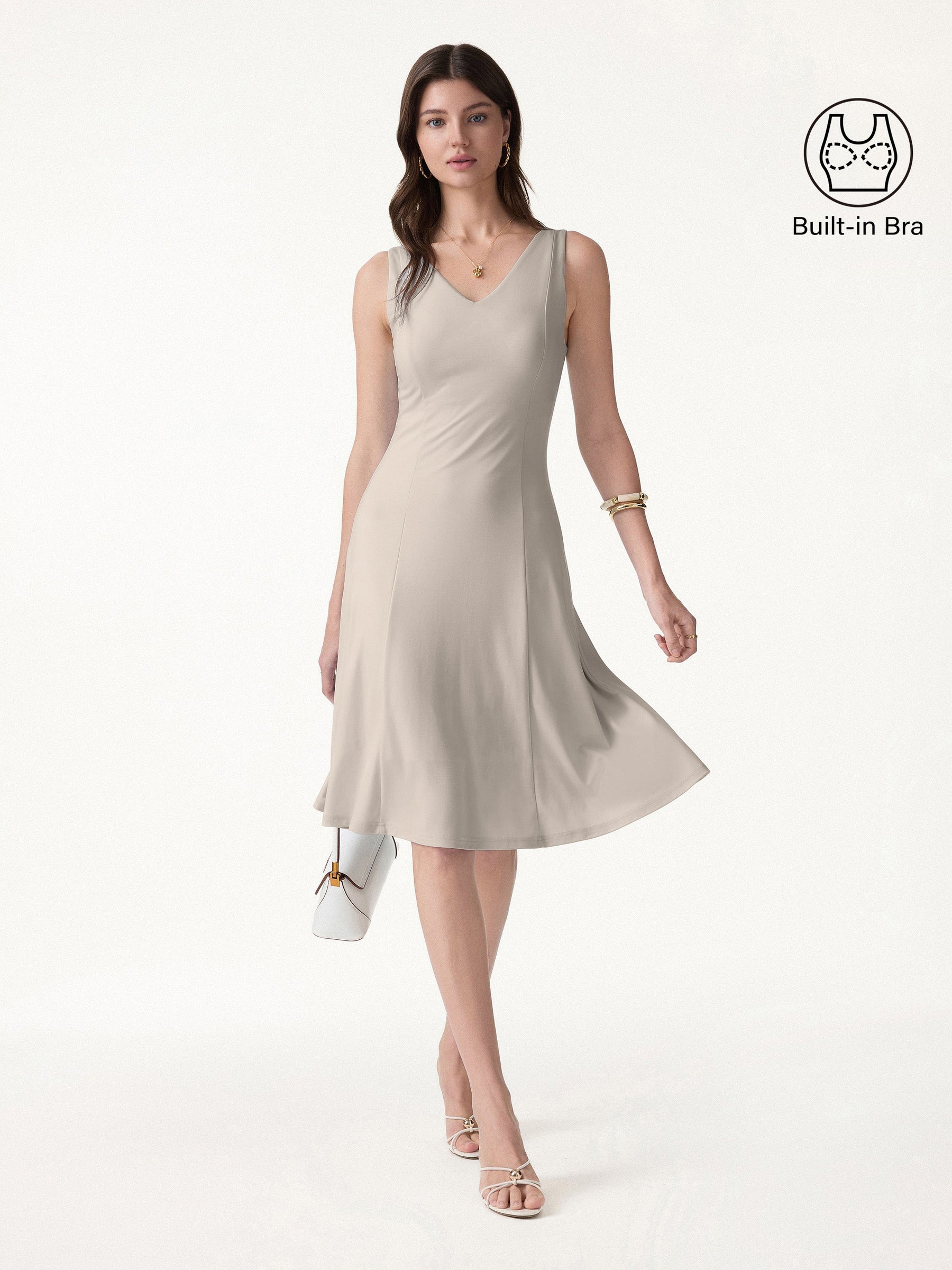 Stretch Ponte V-Neck A-Line Midi Bra Dress