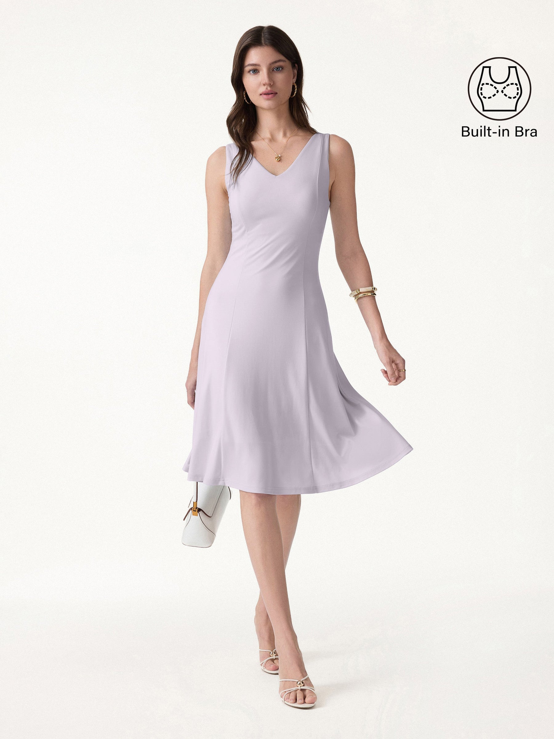Stretch Ponte V-Neck A-Line Midi Bra Dress