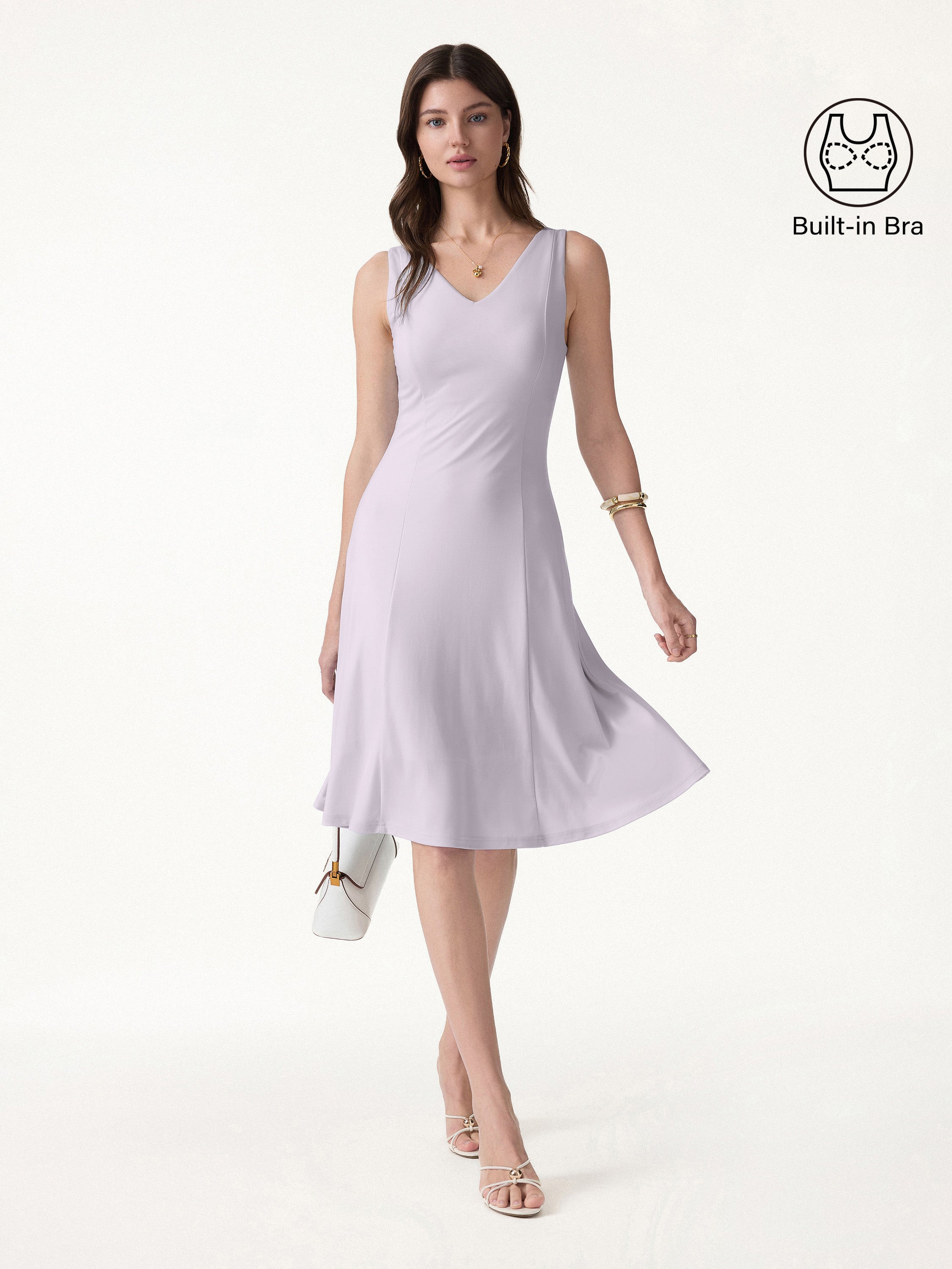 Stretch Ponte V-Neck A-Line Midi Bra Dress