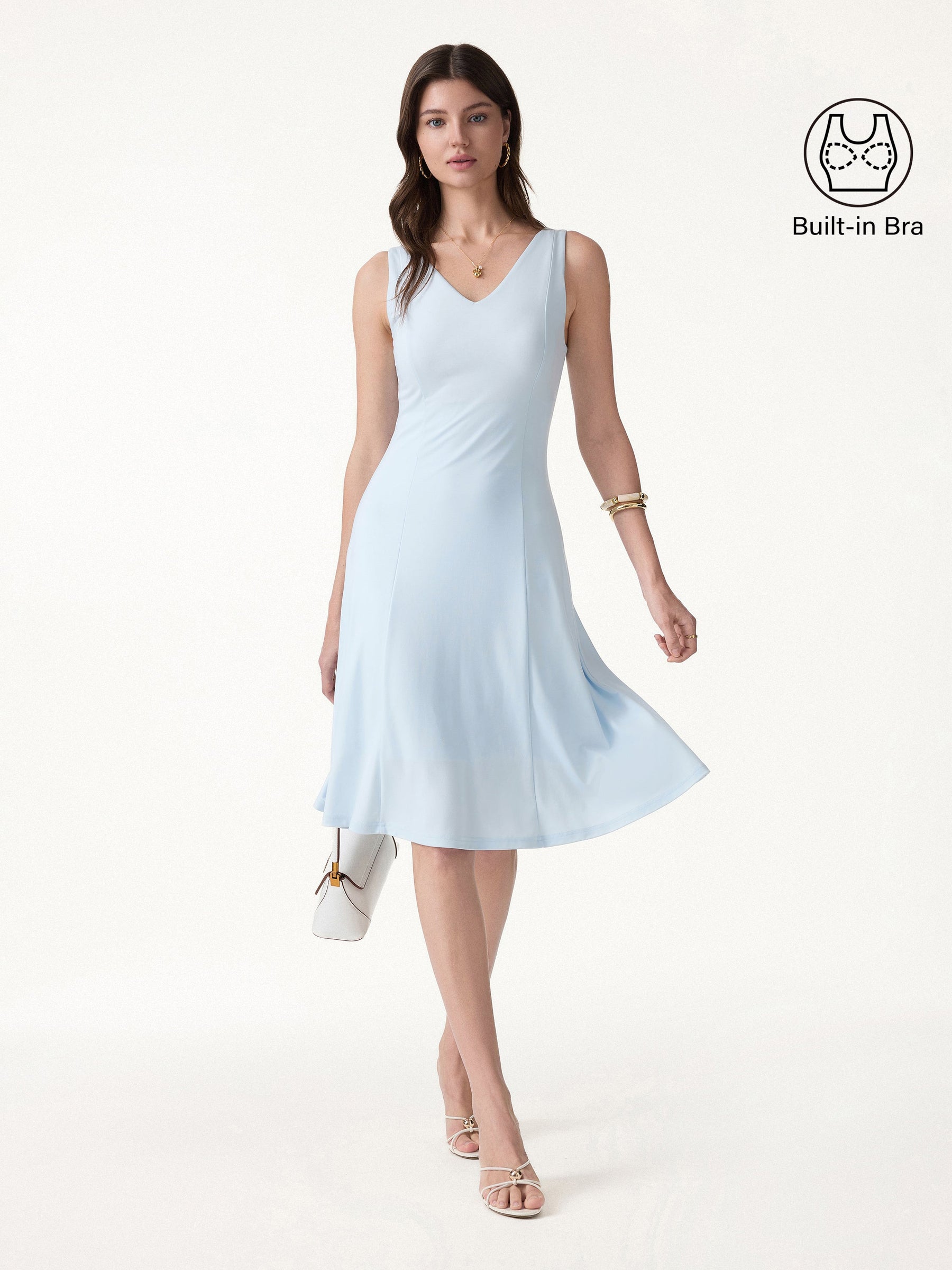 Stretch Ponte V-Neck A-Line Midi Bra Dress