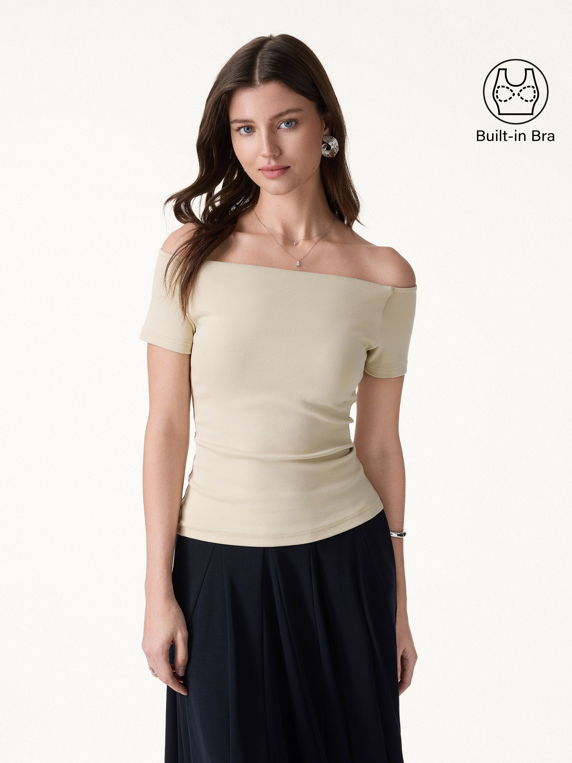 Cotton Lyocell Non-Slip Off-the-Shoulder Bra Top