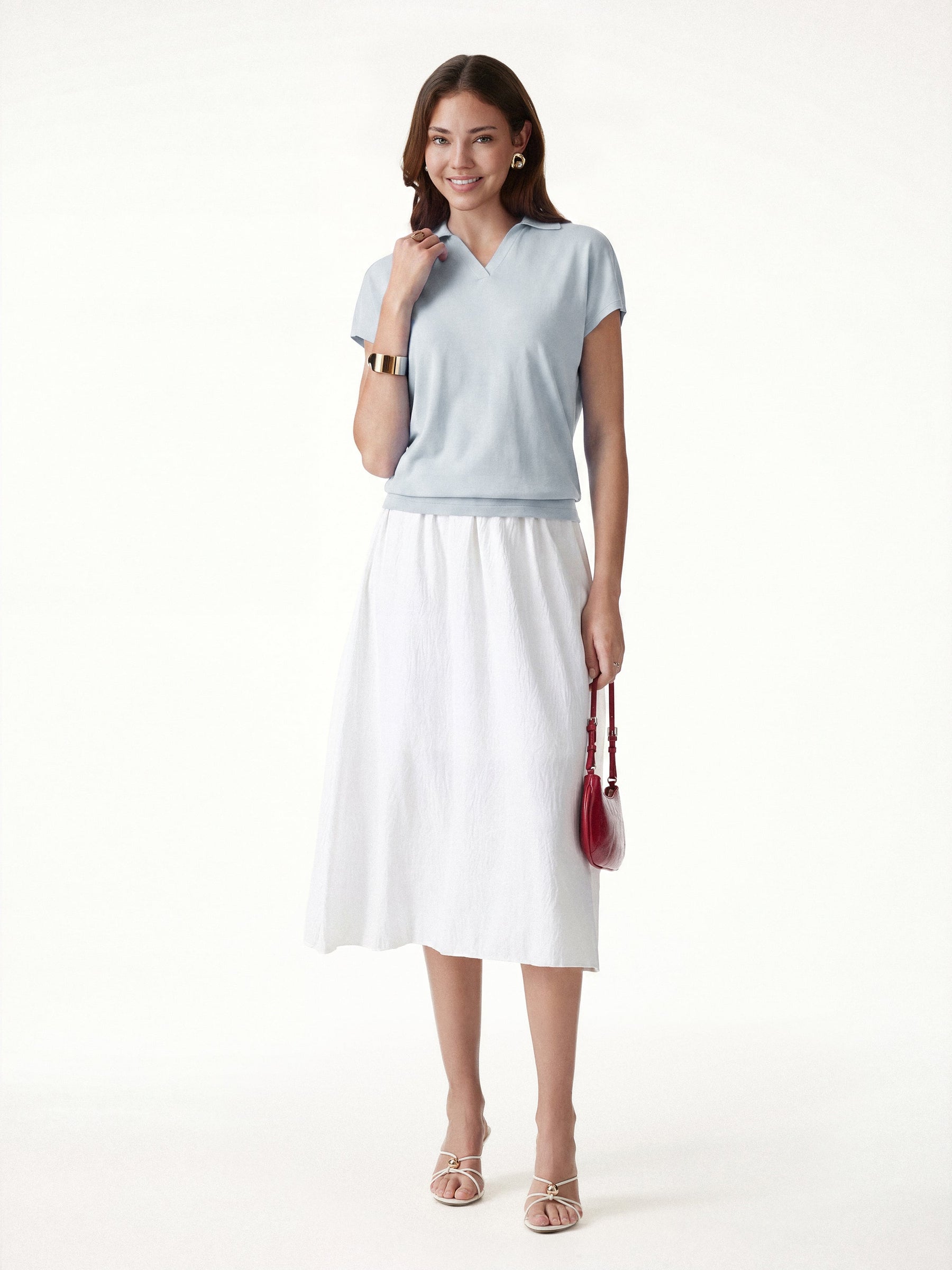 Sandwashed Modal Polo Neck Cap Sleeve Top