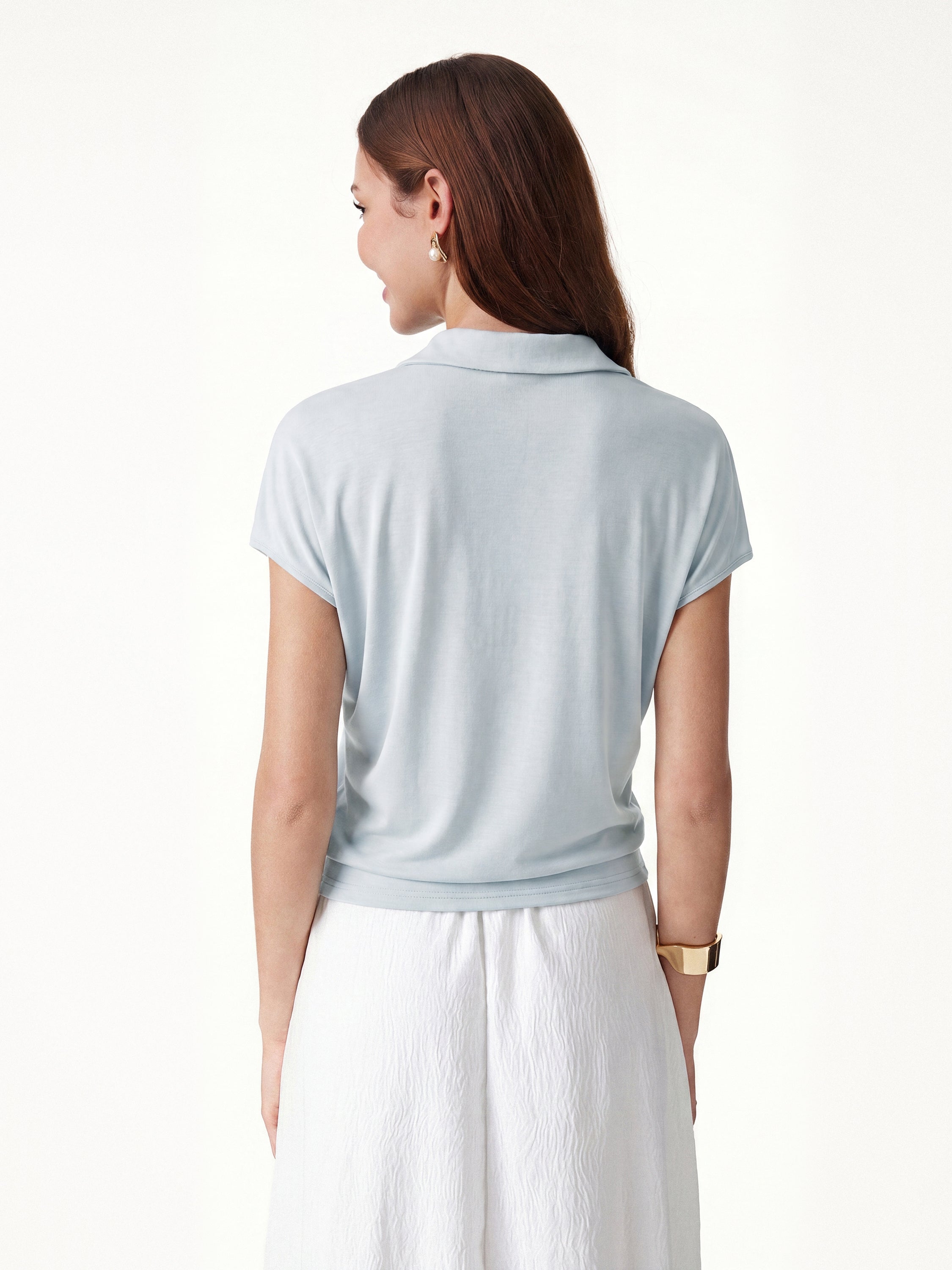 Sandwashed Modal Polo Neck Cap Sleeve Top