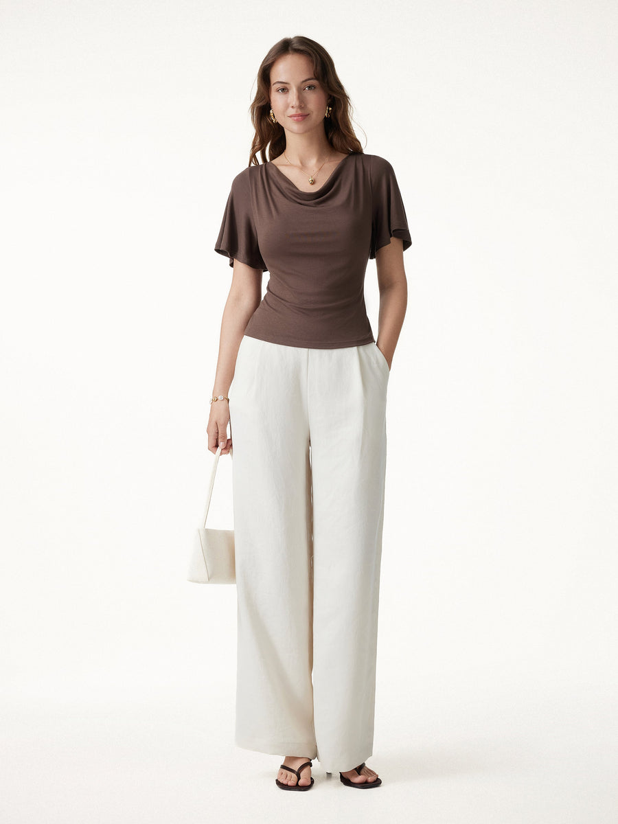 CoolTouch Cowl Neck Flutter Sleeve Bra Top