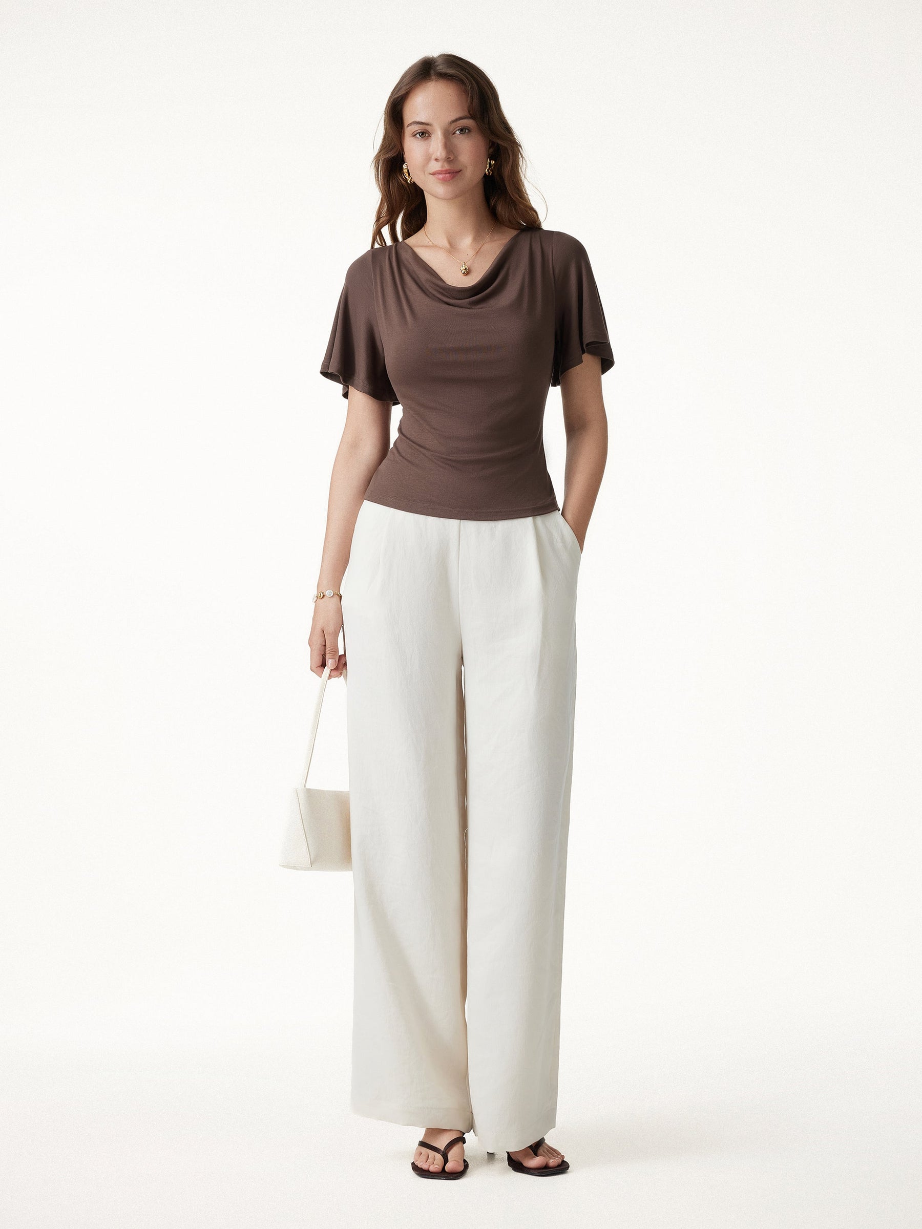 Cowl Neck Flutter Sleeve Bra Top