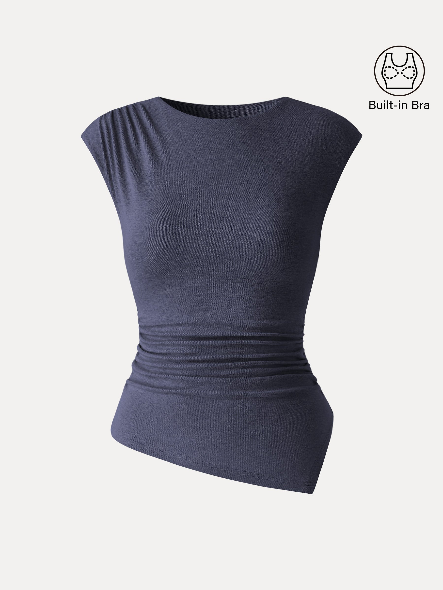 Matte Smooth Cap Sleeve Ruched Asymmetrical Bra Top
