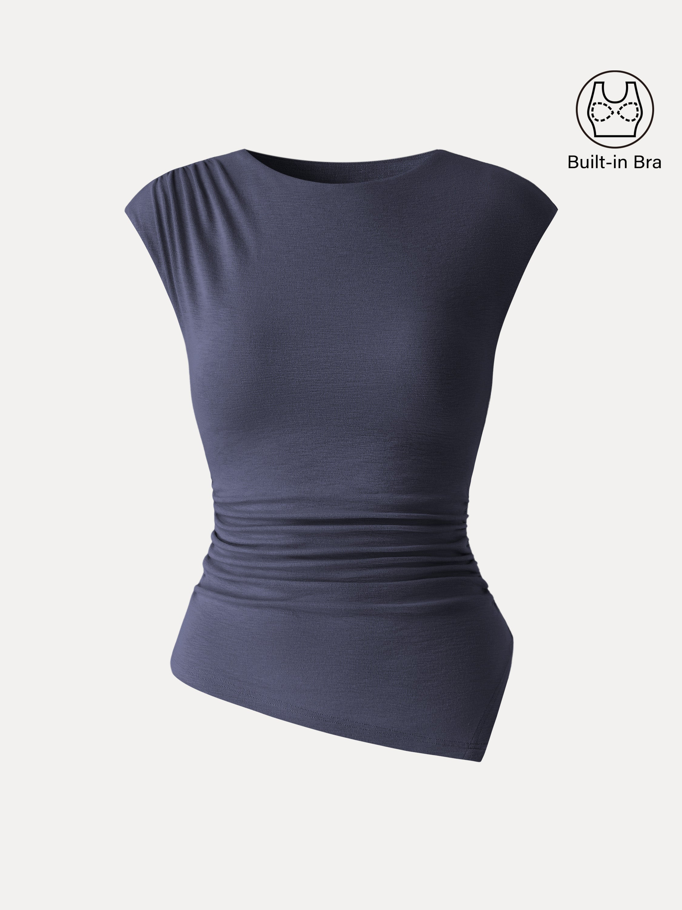 Matte Smooth Cap Sleeve Ruched Asymmetrical Bra Top