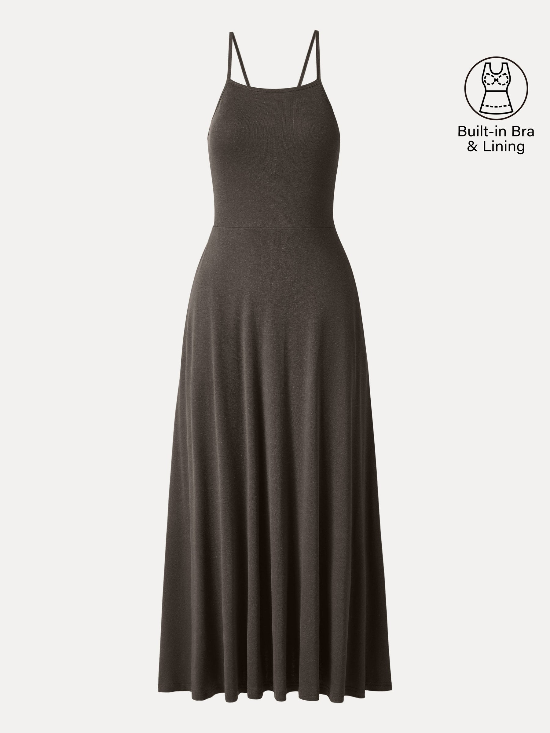 Soft Linen Knit Spaghetti Midi Bra Dress