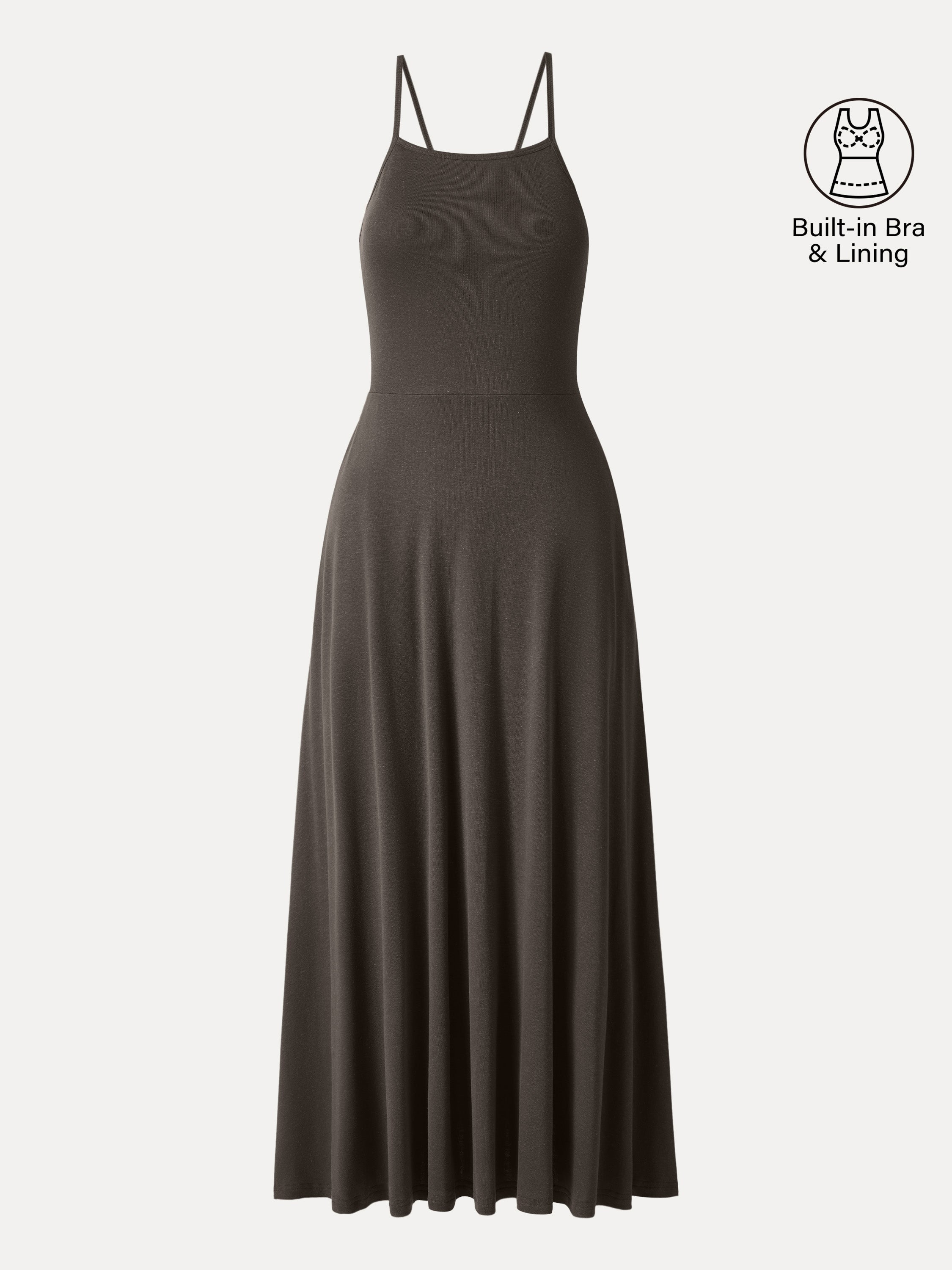 Soft Linen Knit Spaghetti Midi Bra Dress