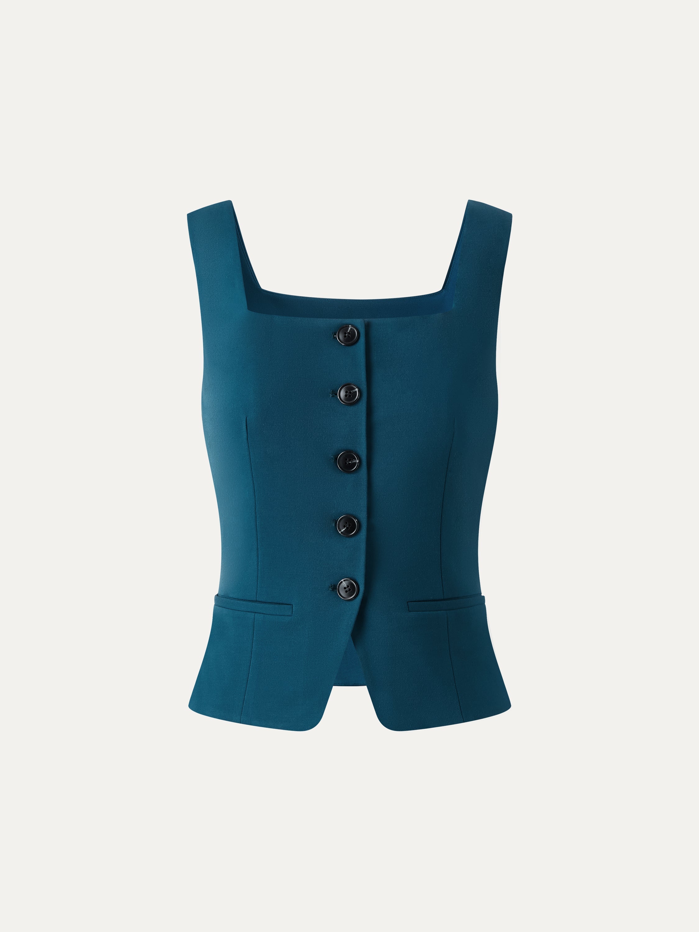Stretch Ponte Square Neck Cropped Waistcoat with Pockets