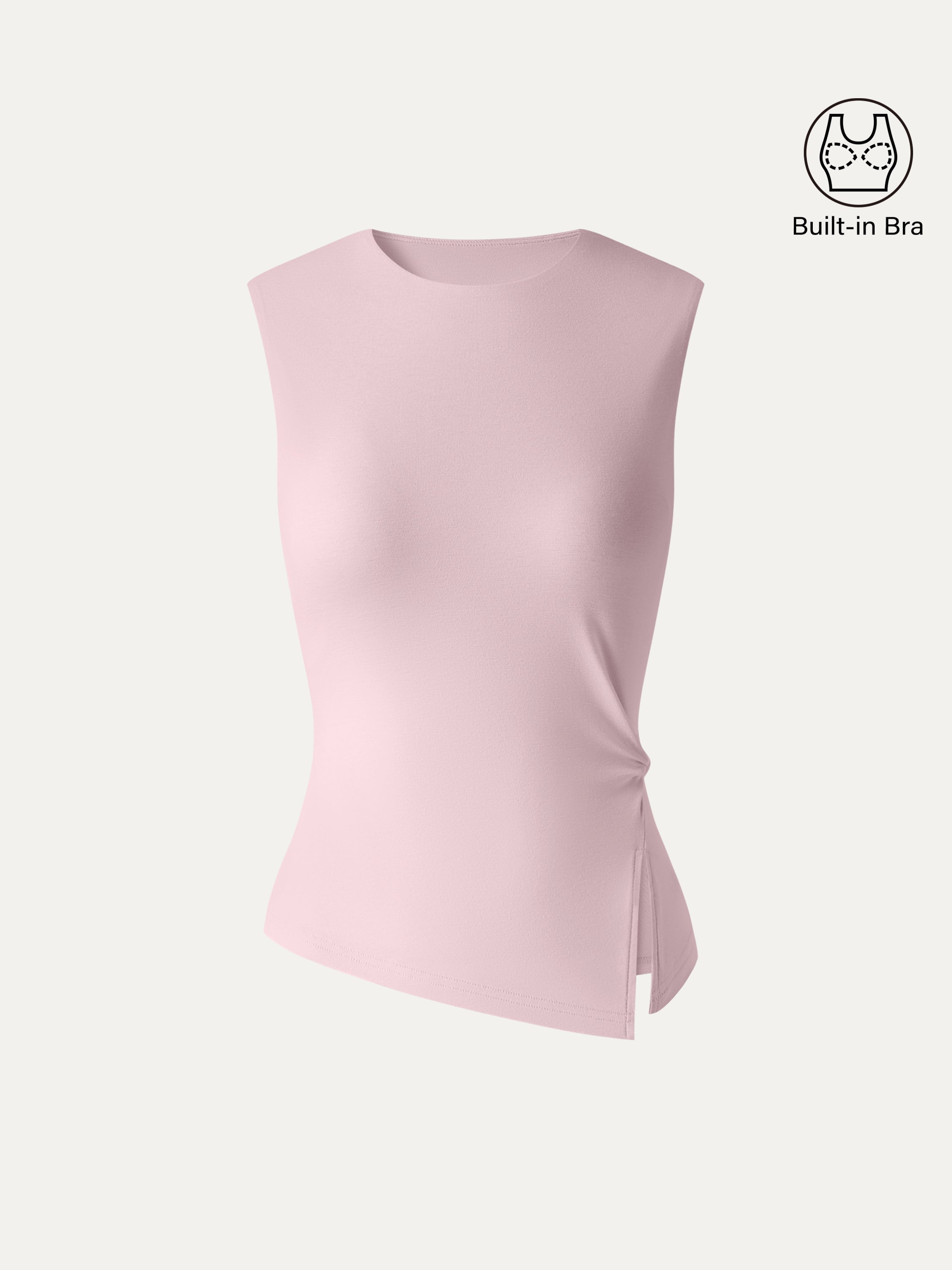 Round Neck Twisted Bra Tank with Slit