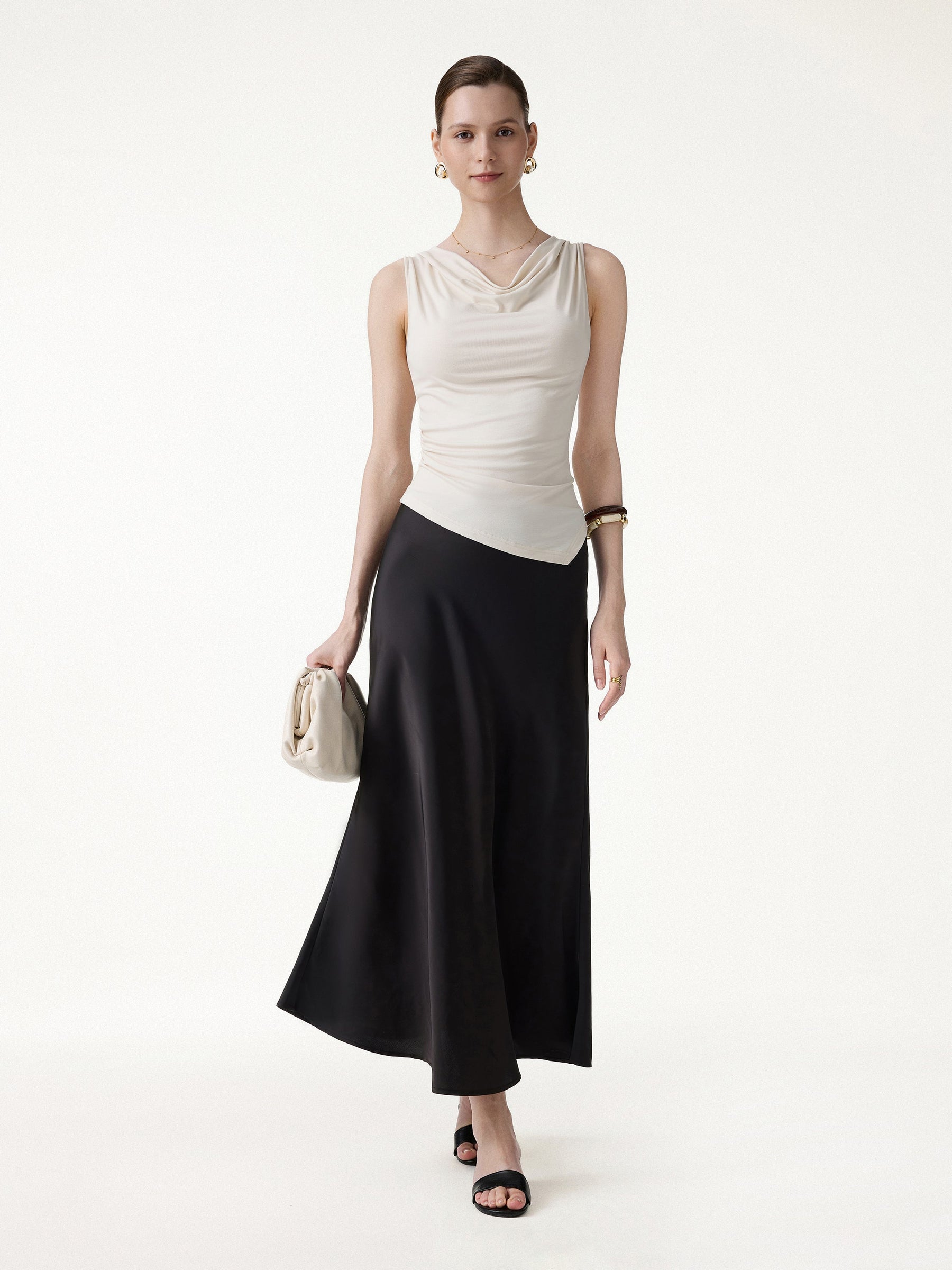 Cowl Neck Asymmetrical Sleeveless Bra Top