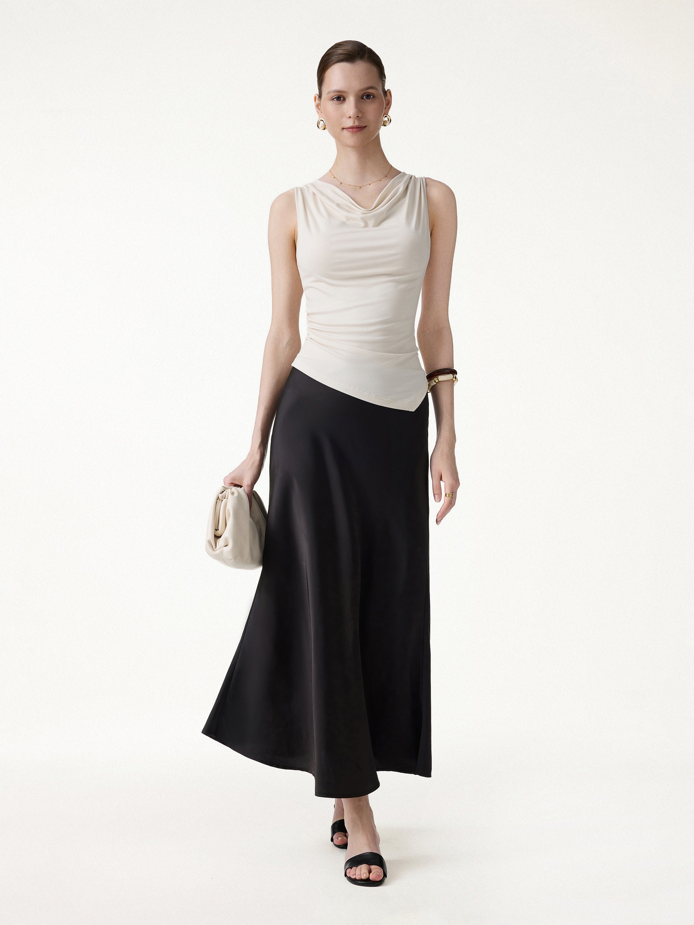 Cowl Neck Asymmetrical Sleeveless Bra Top