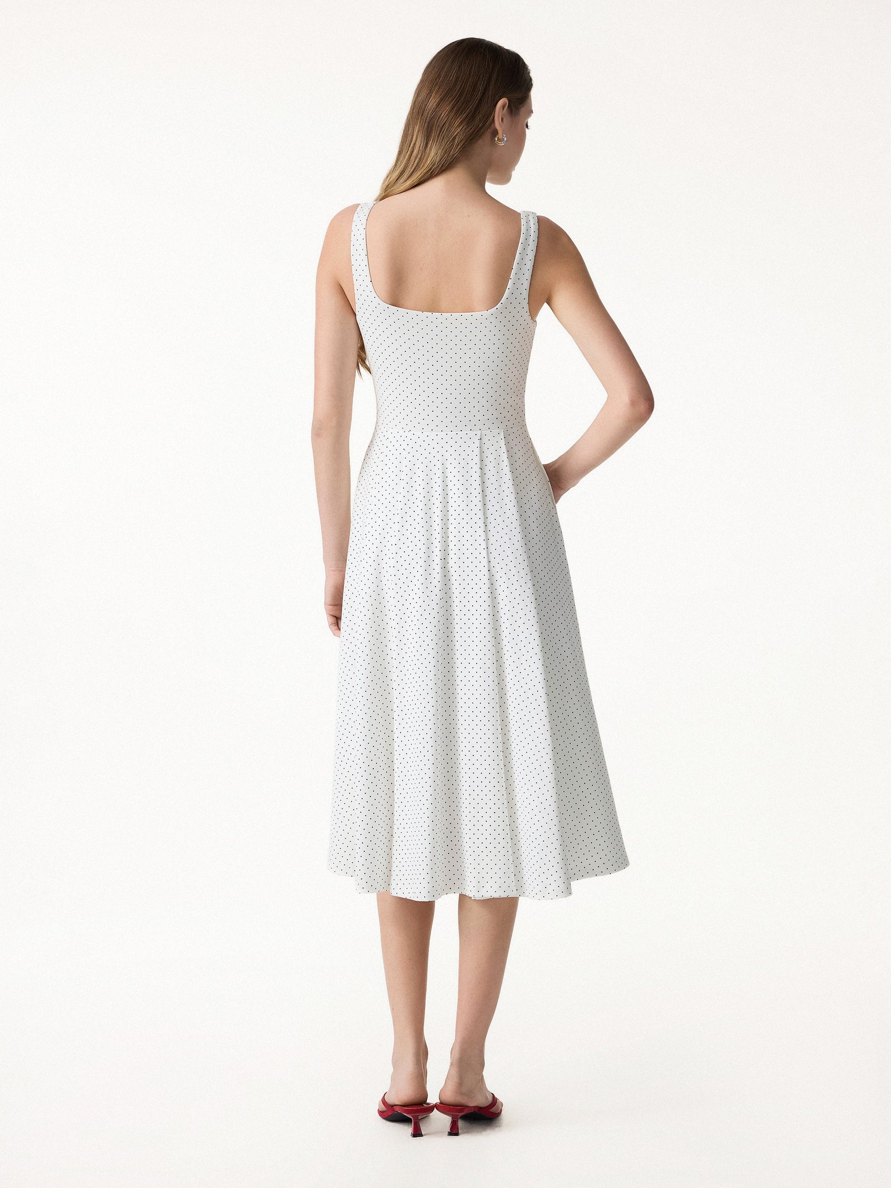 Stretch Cotton Polka Dot Square Neck Midi Bra Dress with Pockets Limited Edition