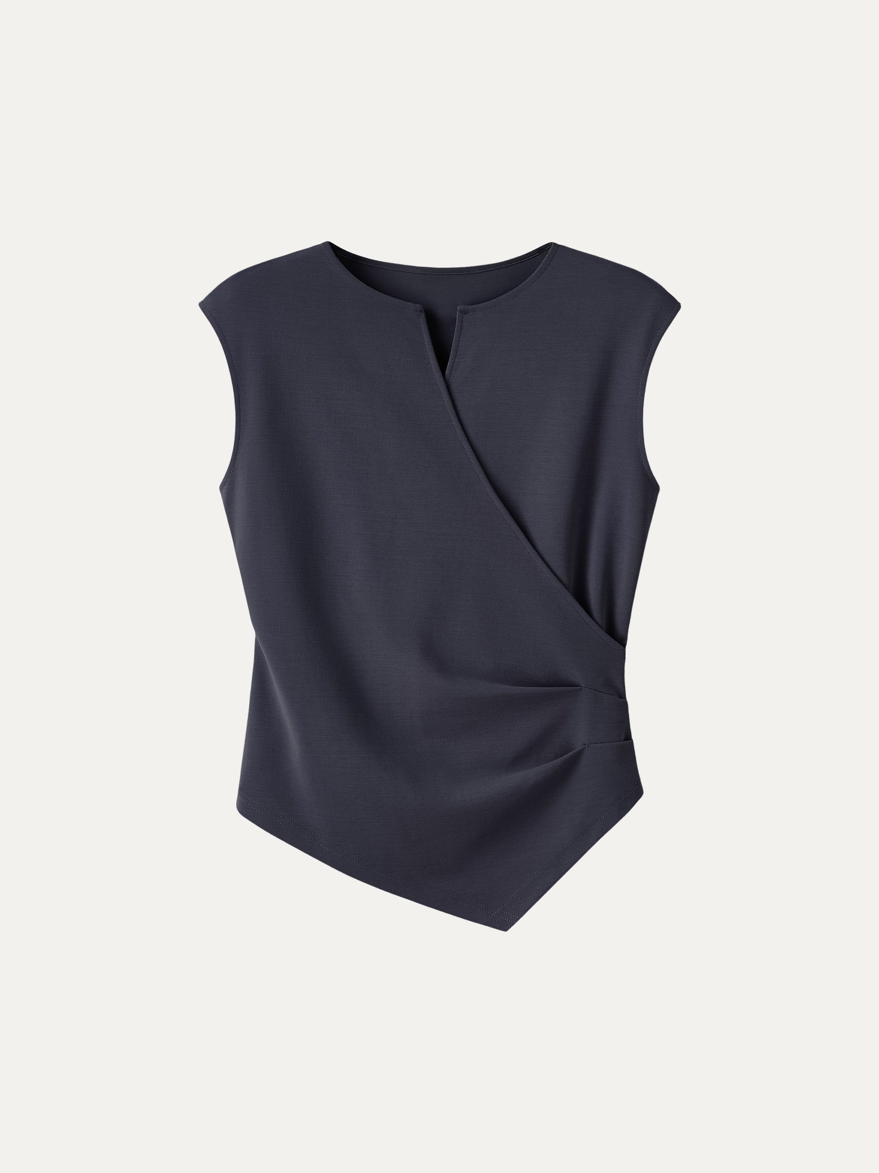 Surplice Wide Shoulder Tucked Angled Tank Top