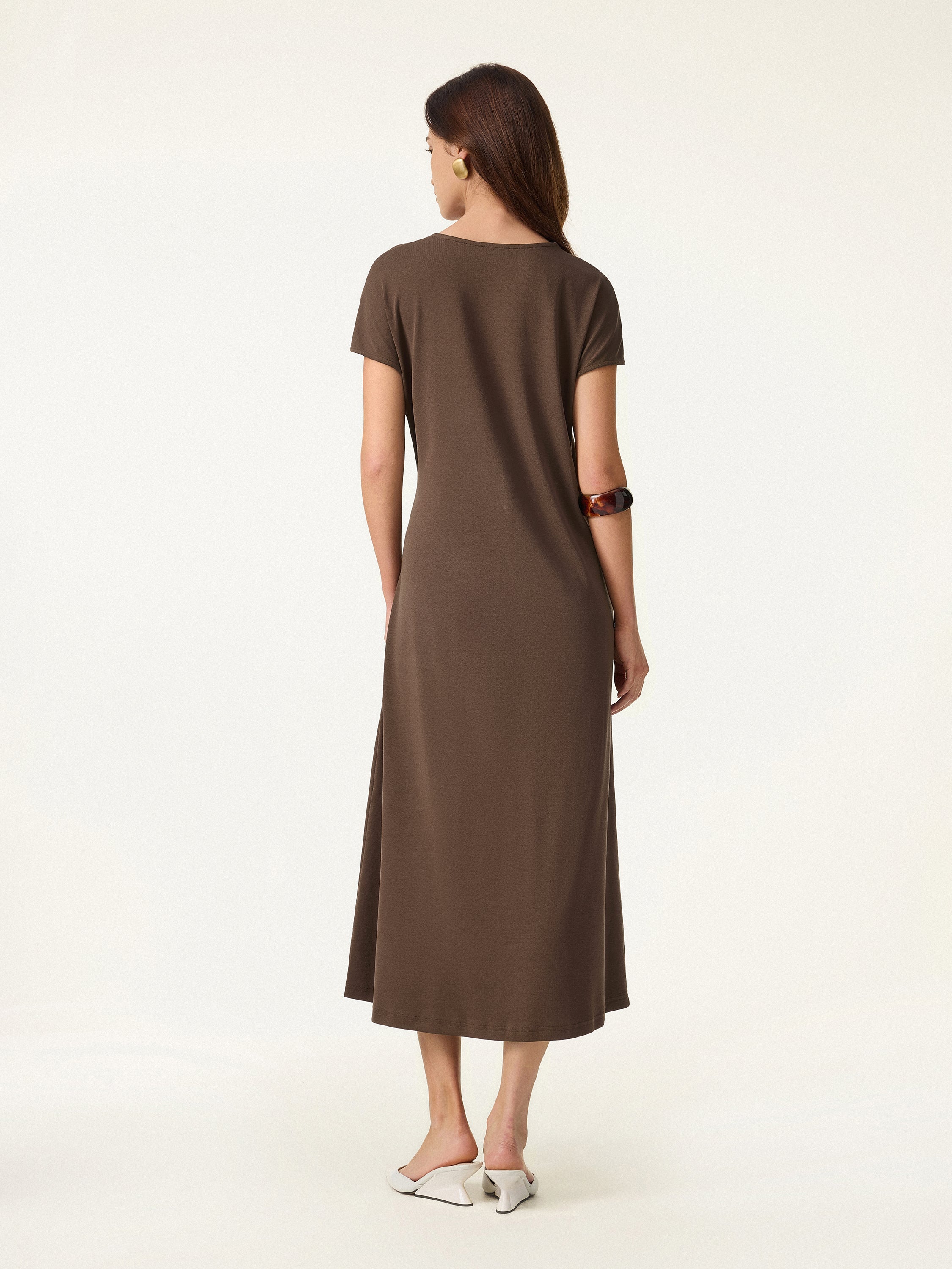 Cotton Lyocell Easy Airy Midi Dress with Self-Tie