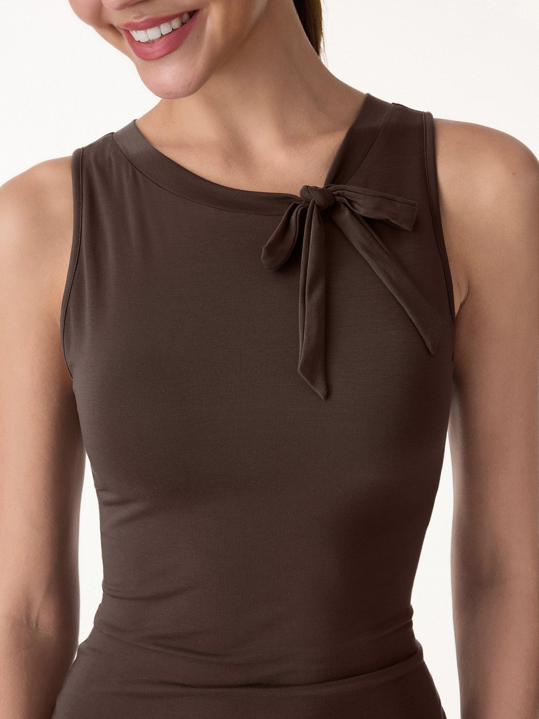 Milky Smooth Round Neck Sleeveless Top with Bow