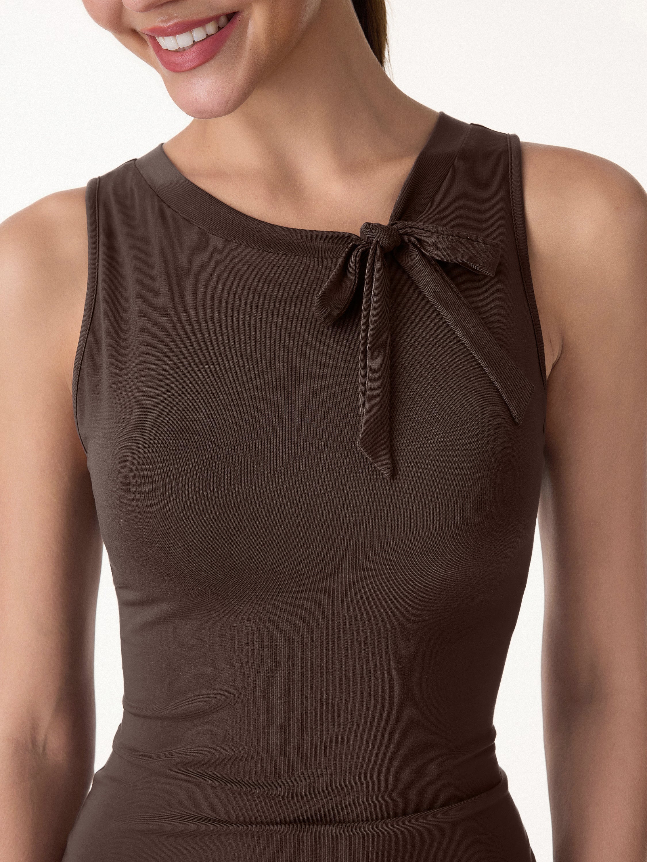 Milky Smooth Round Neck Sleeveless Top with Bow