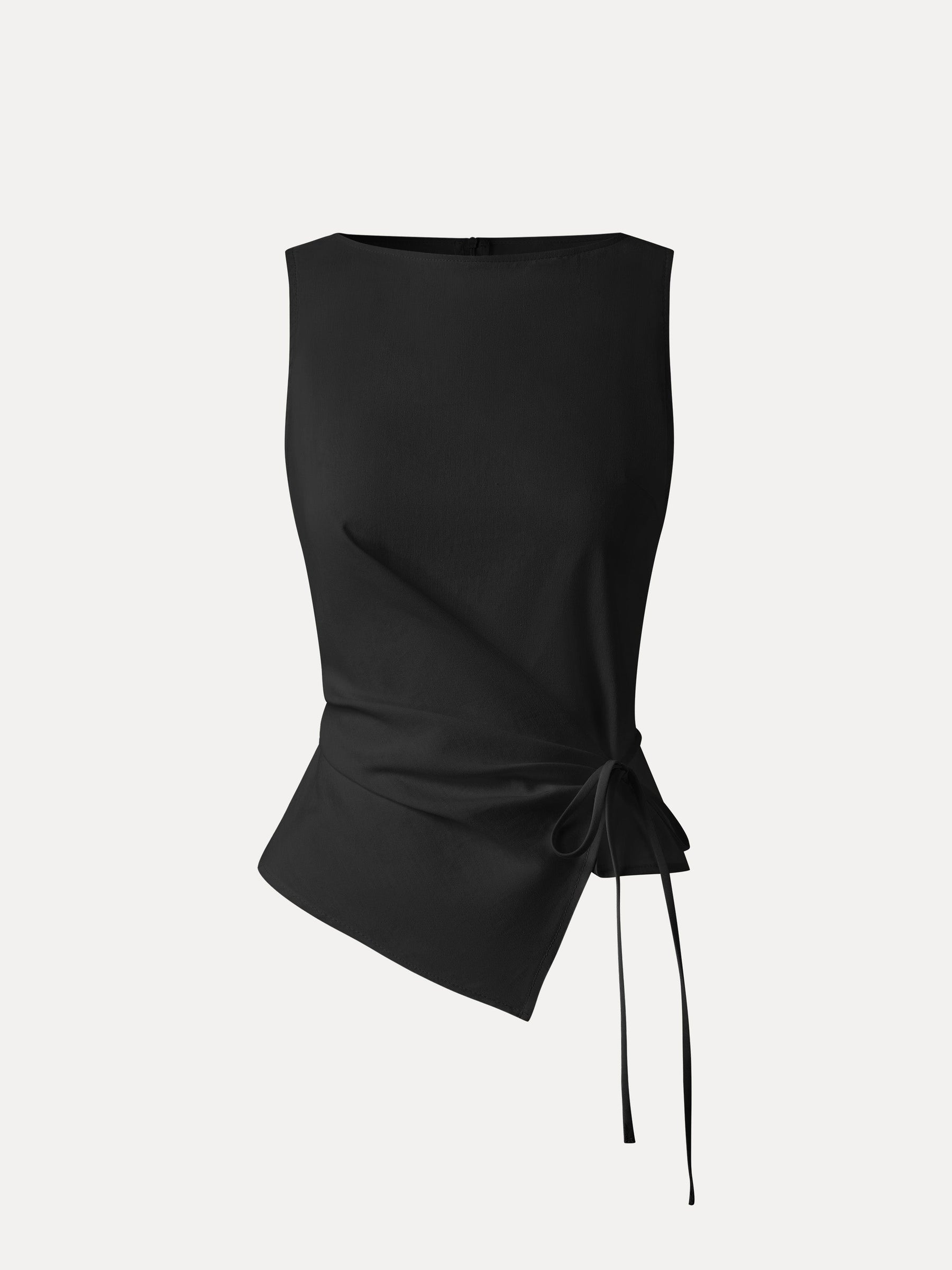 Lyocell-Linen Blend Boatneck Waist-Defined Top