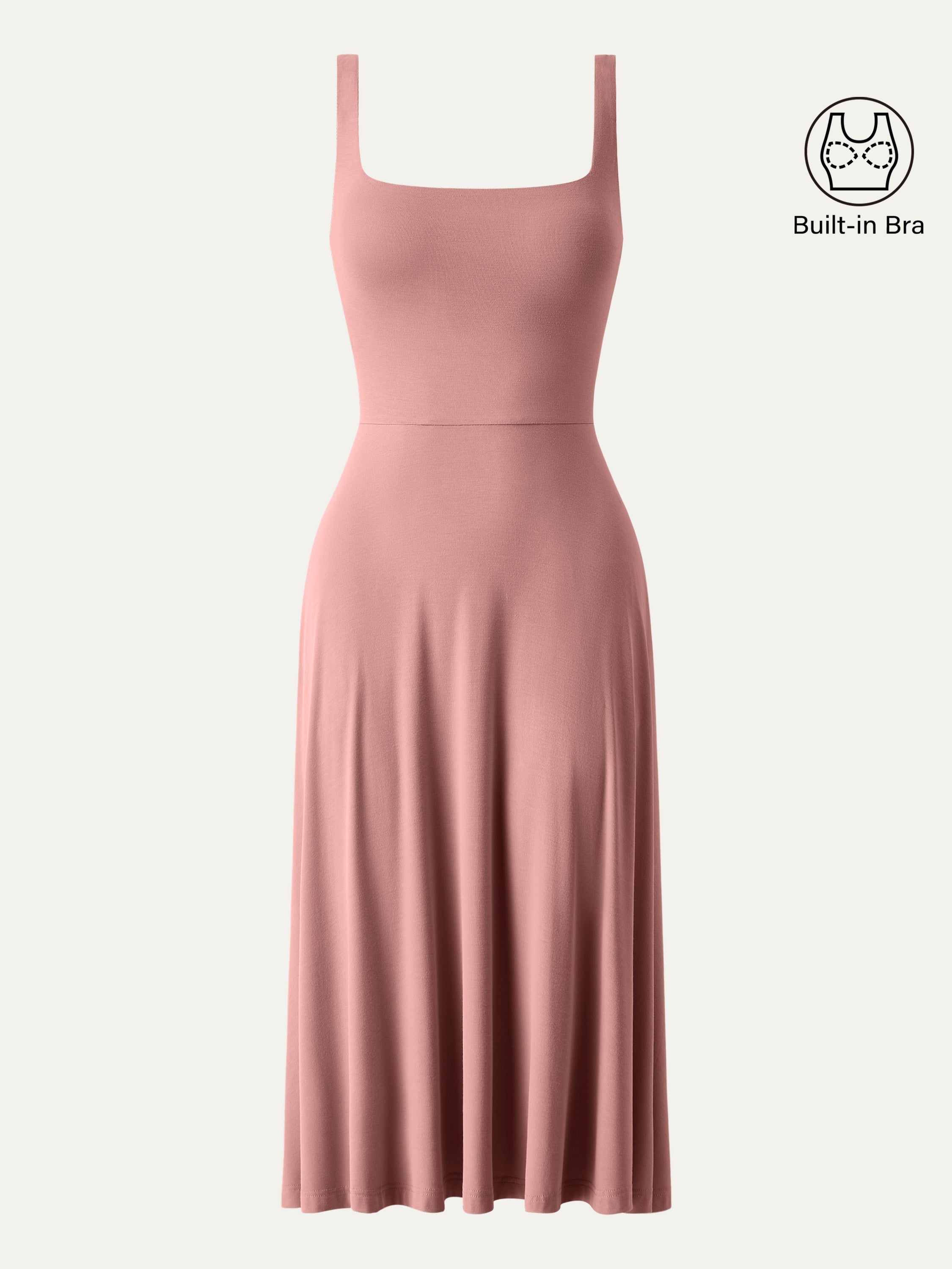 Square Neck Flowy New Airy Bra Midi Dress
