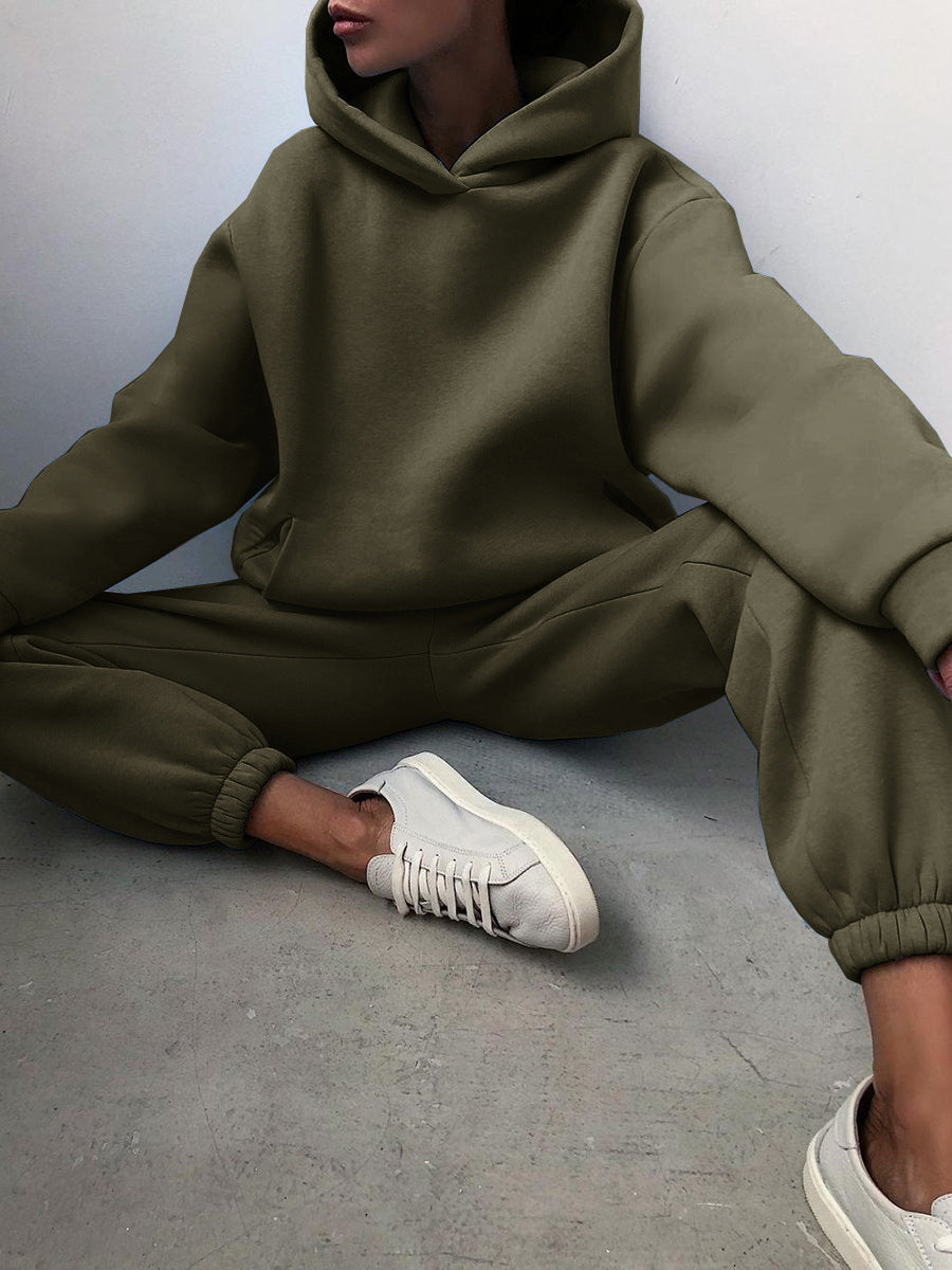 Women's Corduroy Hooded Sweater Set - Casual Two-Piece Tracksuit