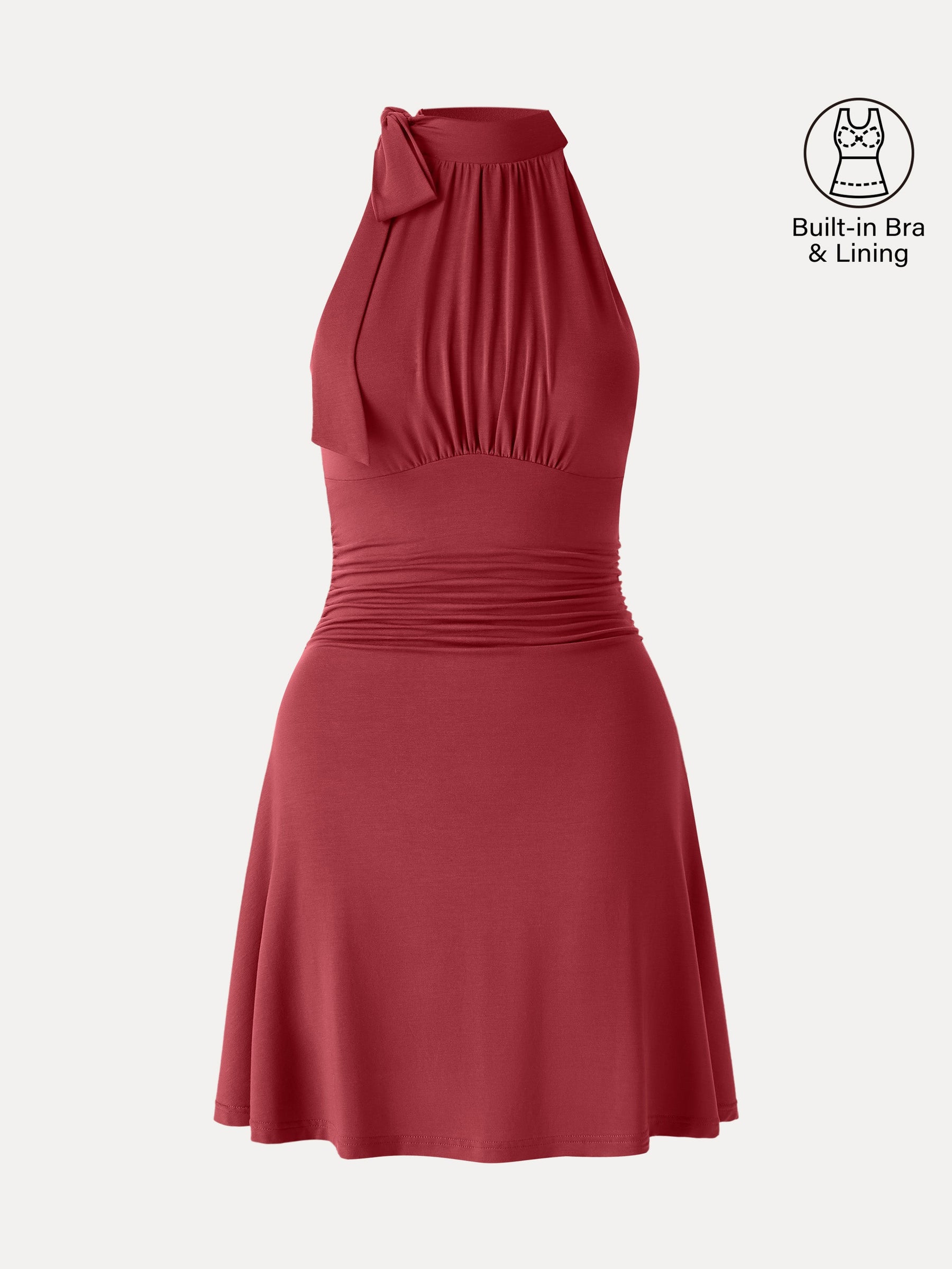 Milky Matte Mockneck Bow Tie Ruched Mini Bra Dress
