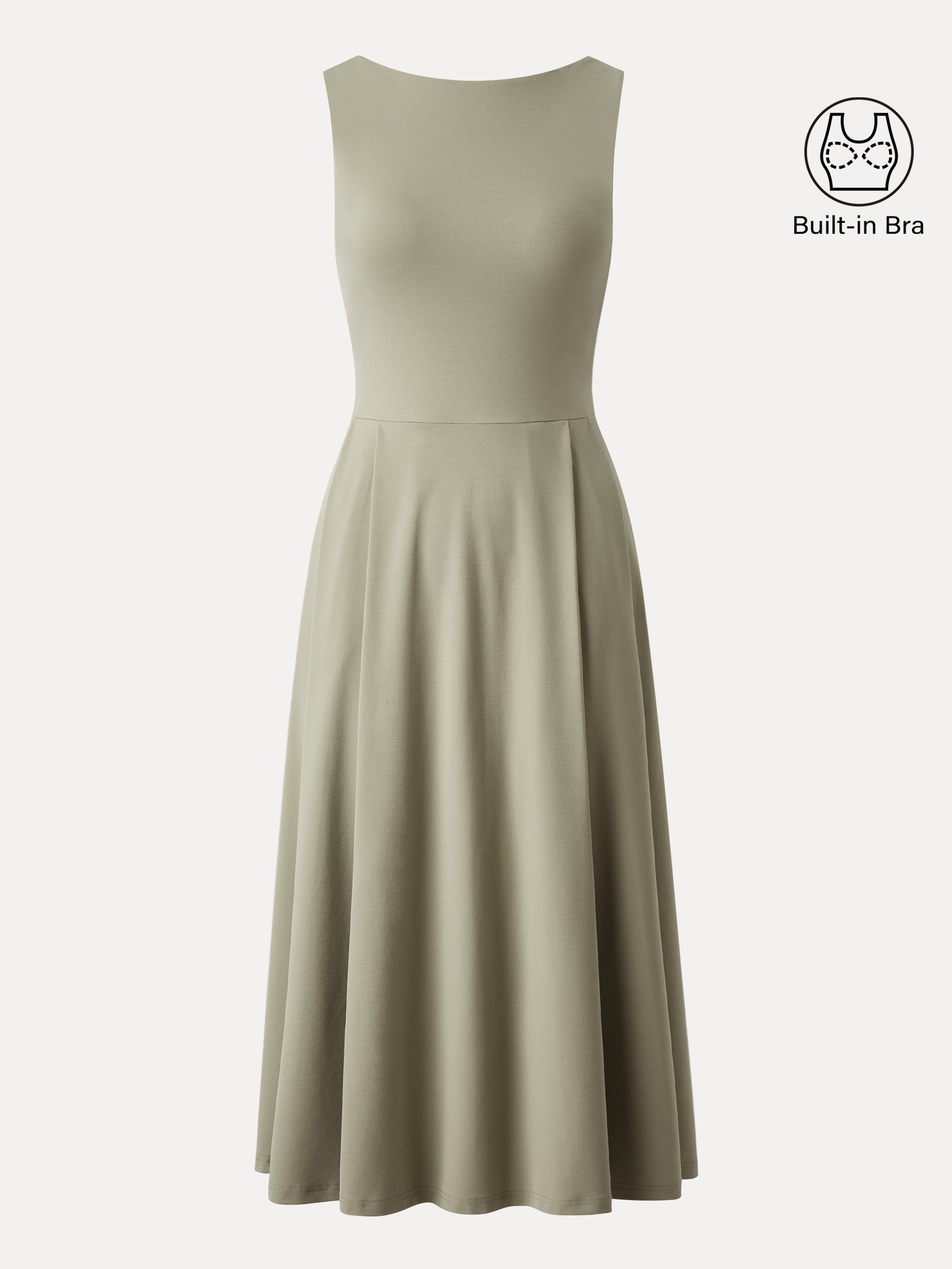 Boatneck Bamboo Ponte Bra Midi Dress with Pockets