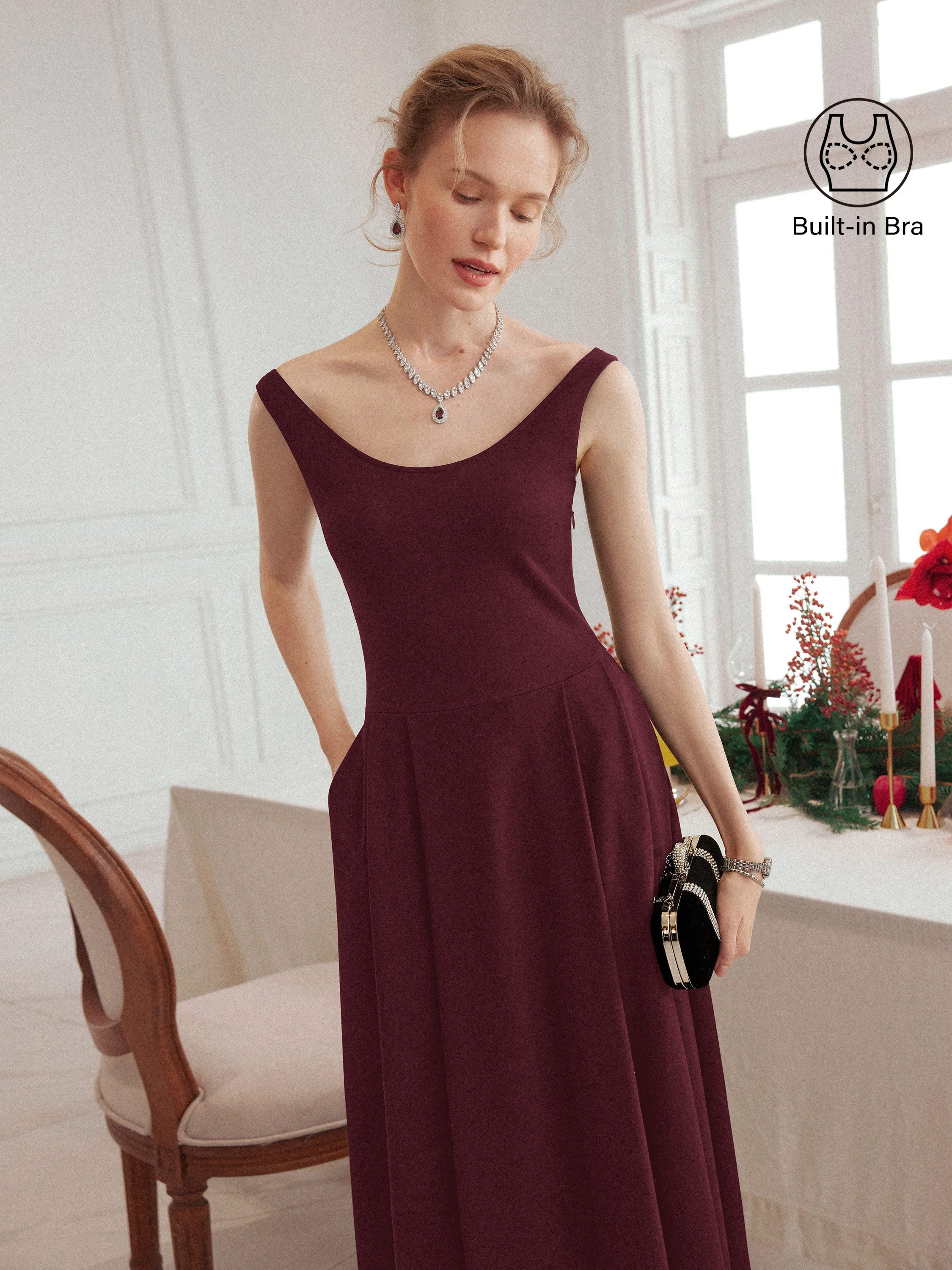 Balletic Scoop Neck Midi Bra Dress with Pockets