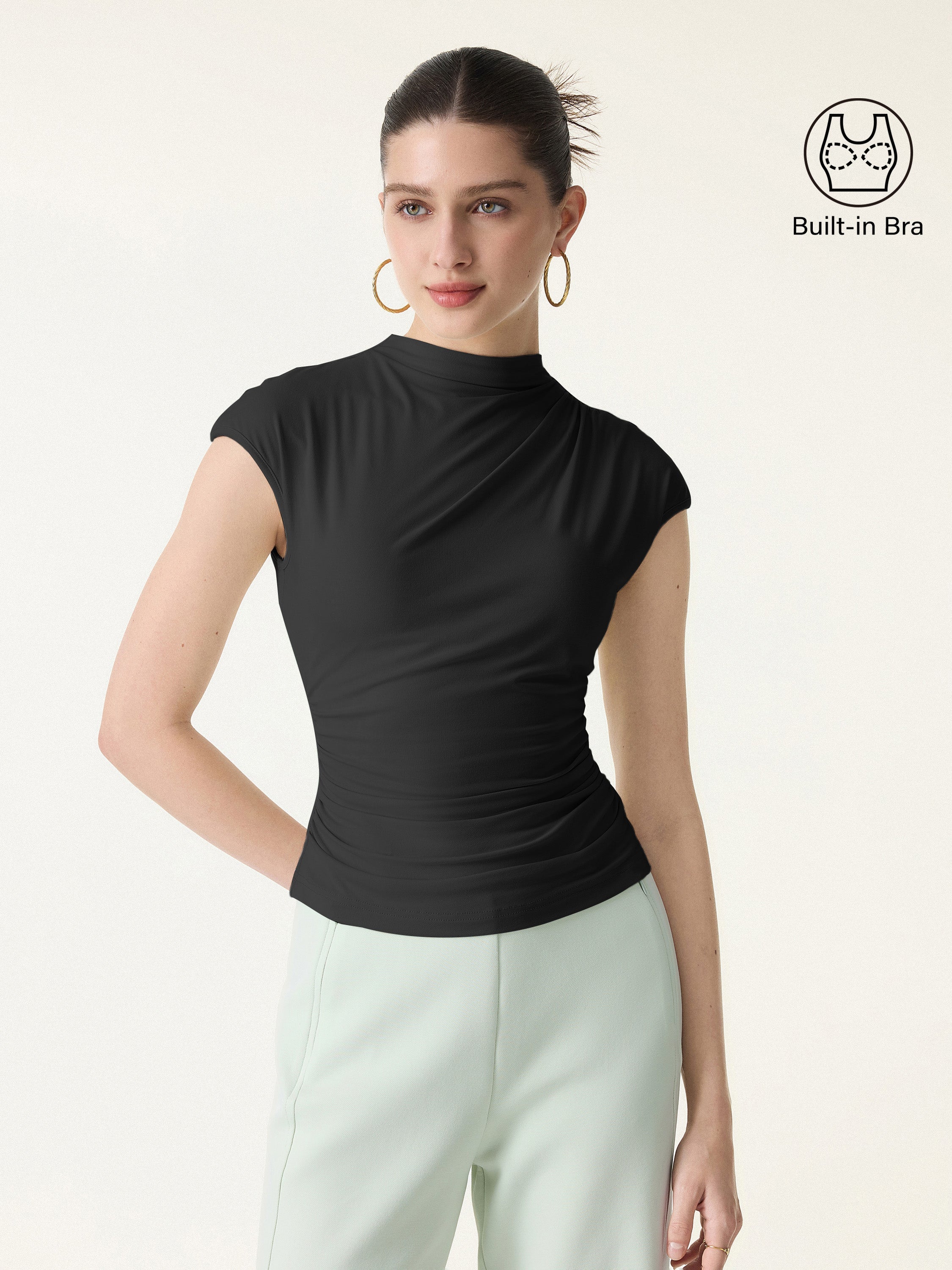 SkinKiss Mockneck Ruched Cropped Bra Top