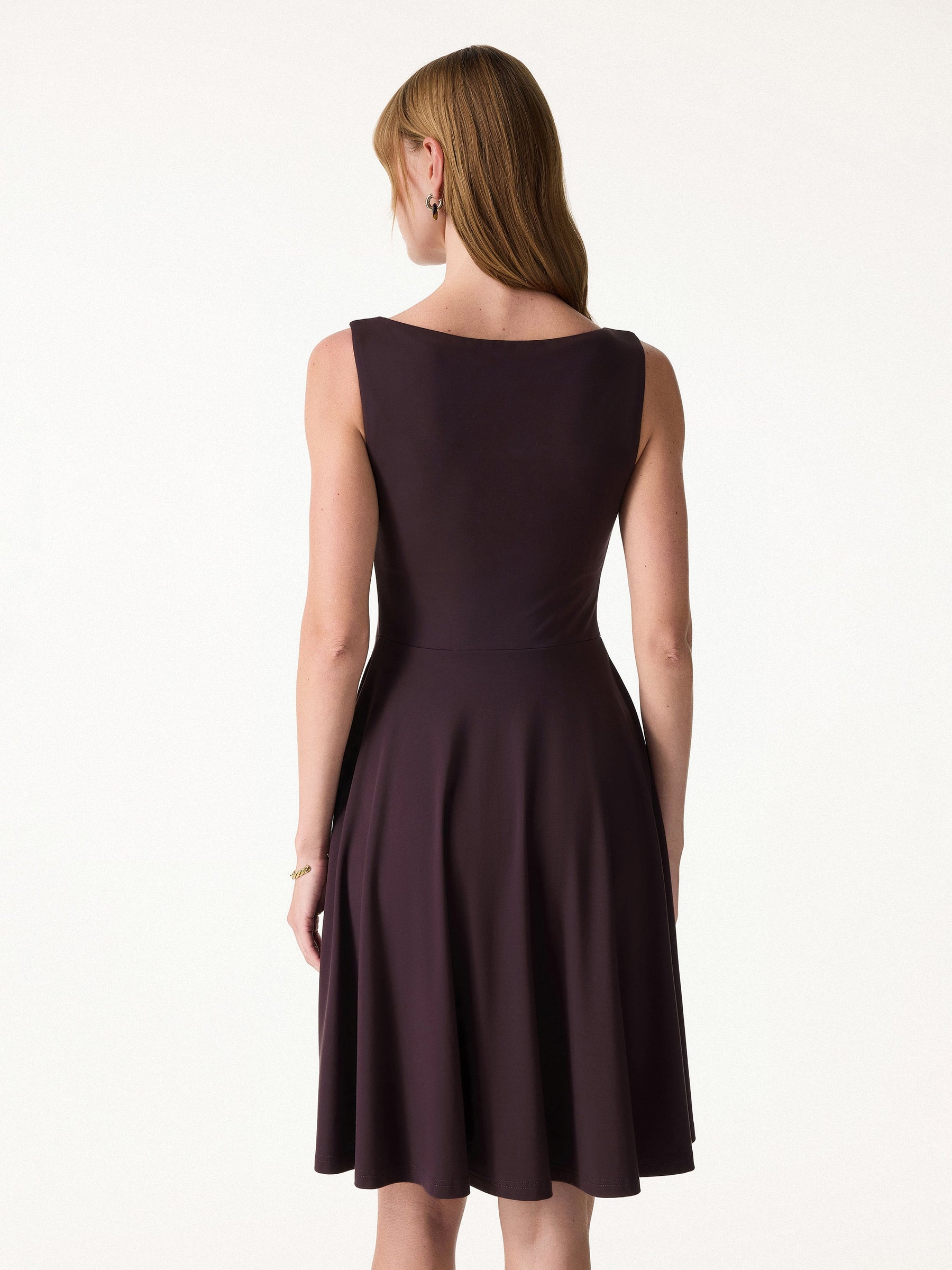 Stretchy Boatneck Fit-and-Flare Mini Bra Dress with Pockets