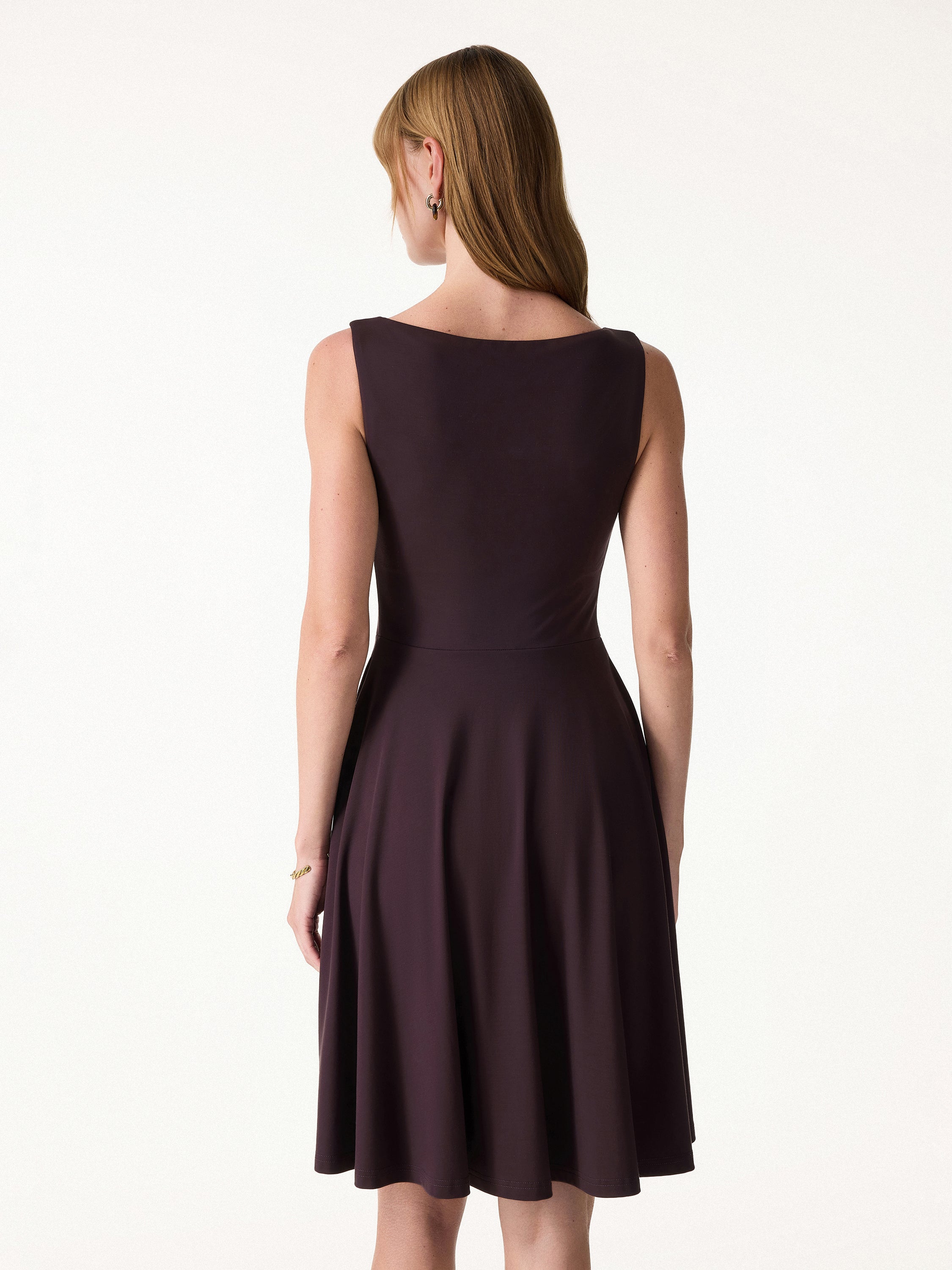 Stretchy Boatneck Fit-and-Flare Mini Bra Dress with Pockets