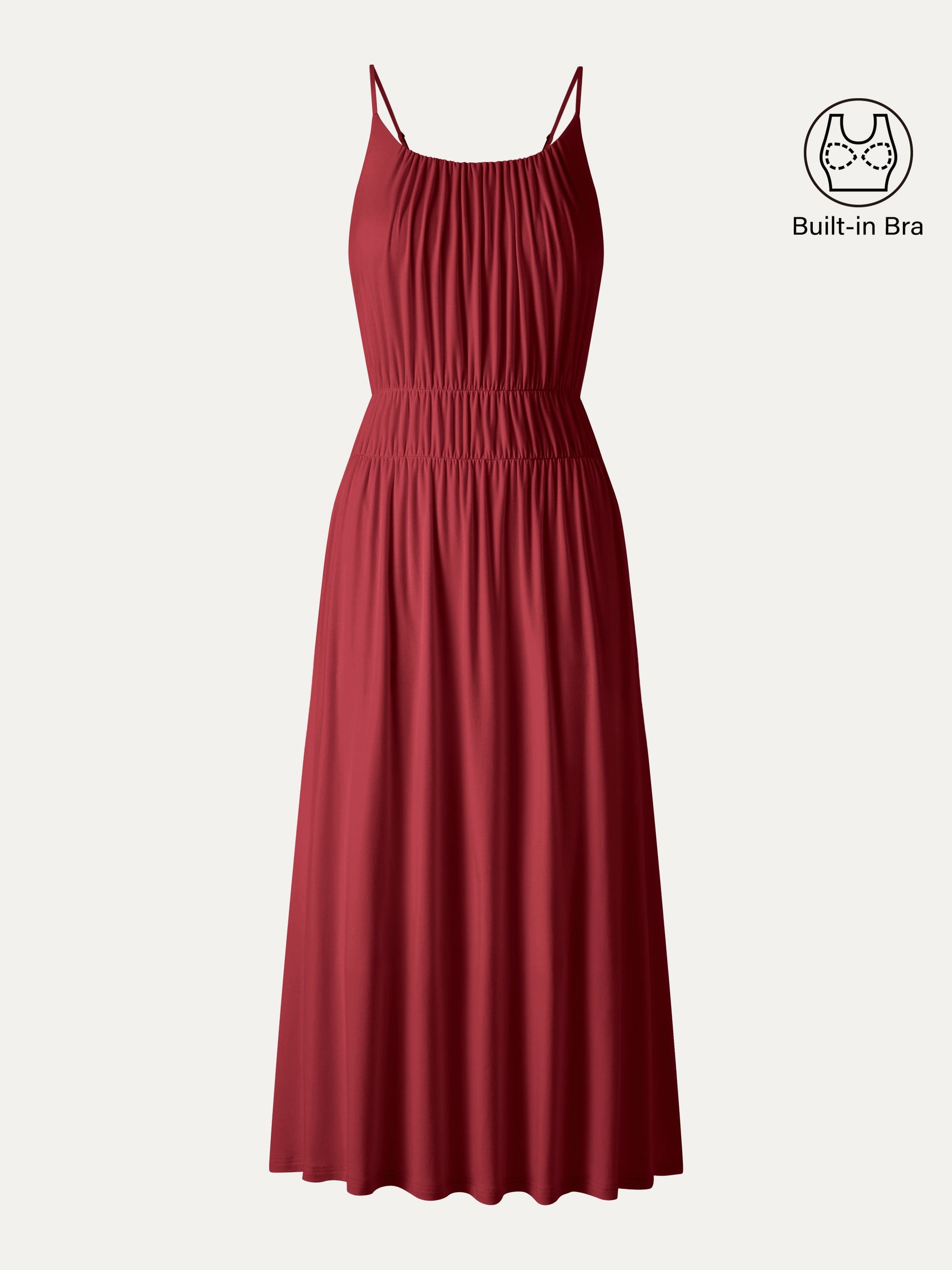 Vacay Gathered U-Neck Spaghetti Midi Bra Dress with Pockets
