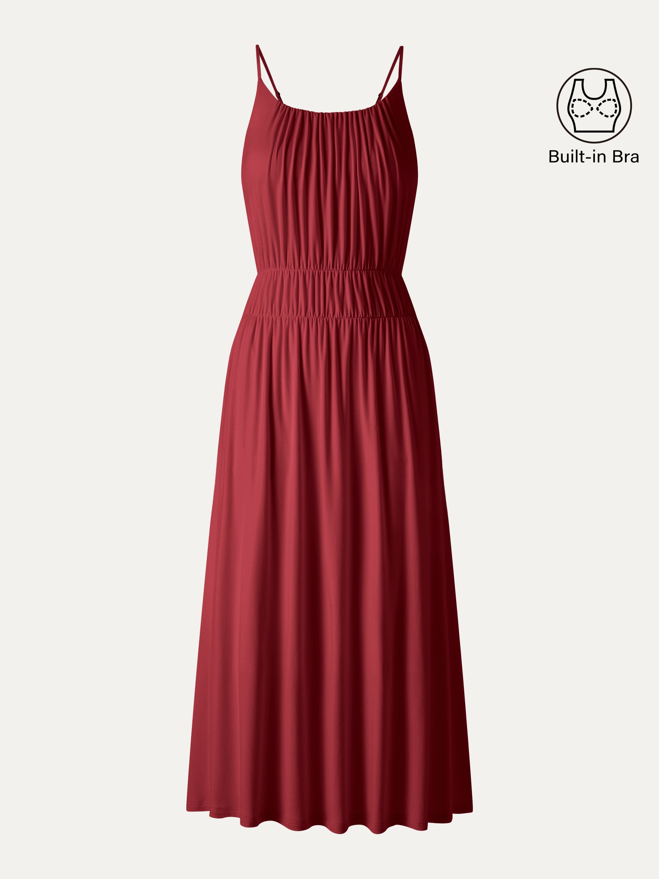 Vacay Gathered U-Neck Spaghetti Midi Bra Dress with Pockets