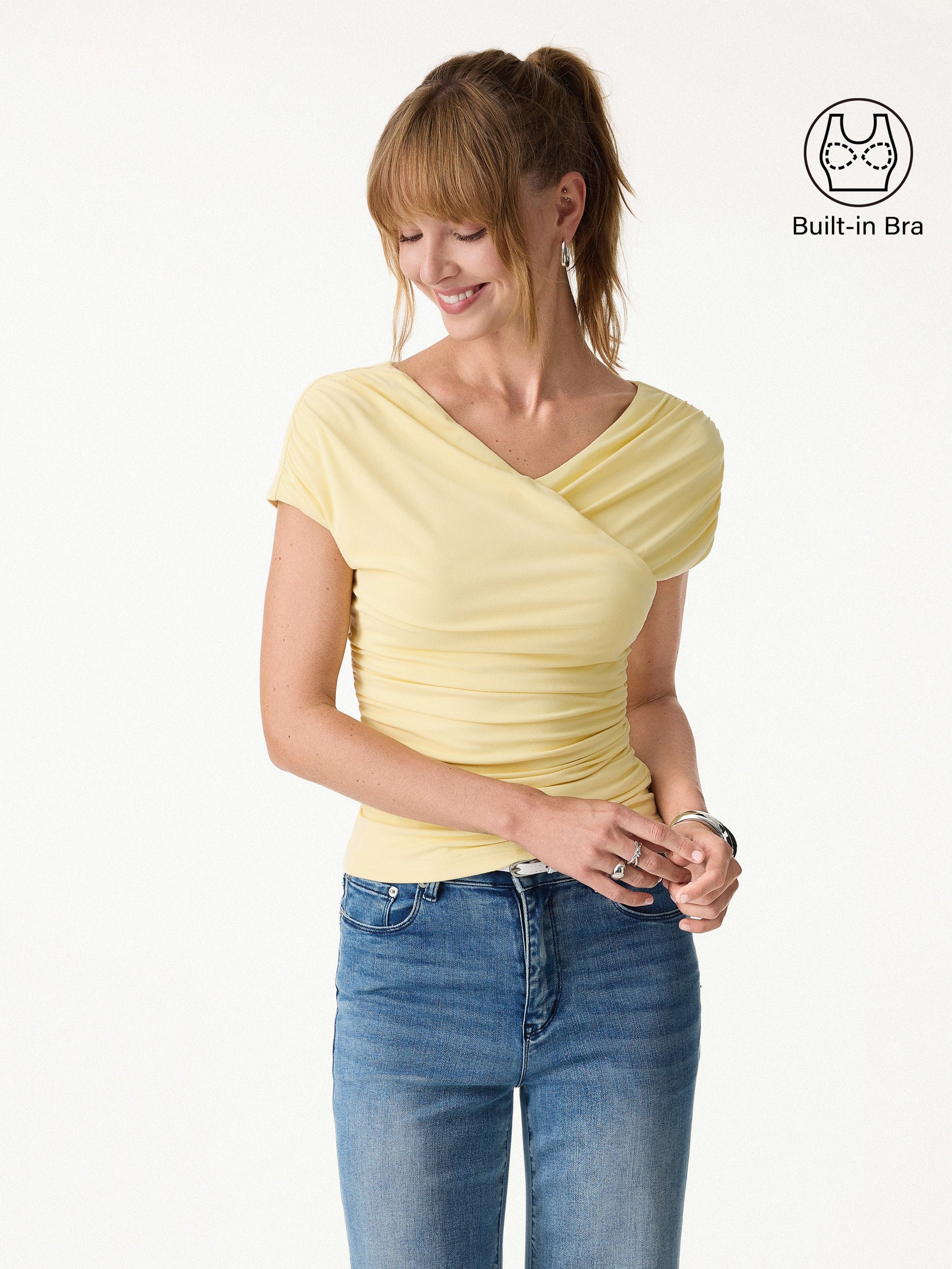 SkinKiss Surplice V-Neck Ruching Bra Top