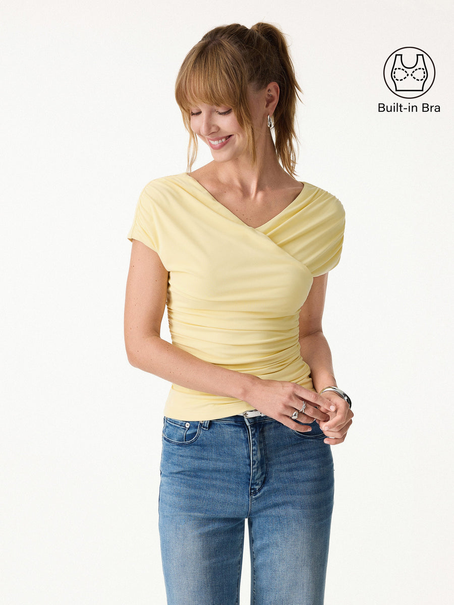 SkinKiss Surplice V-Neck Ruching Bra Top
