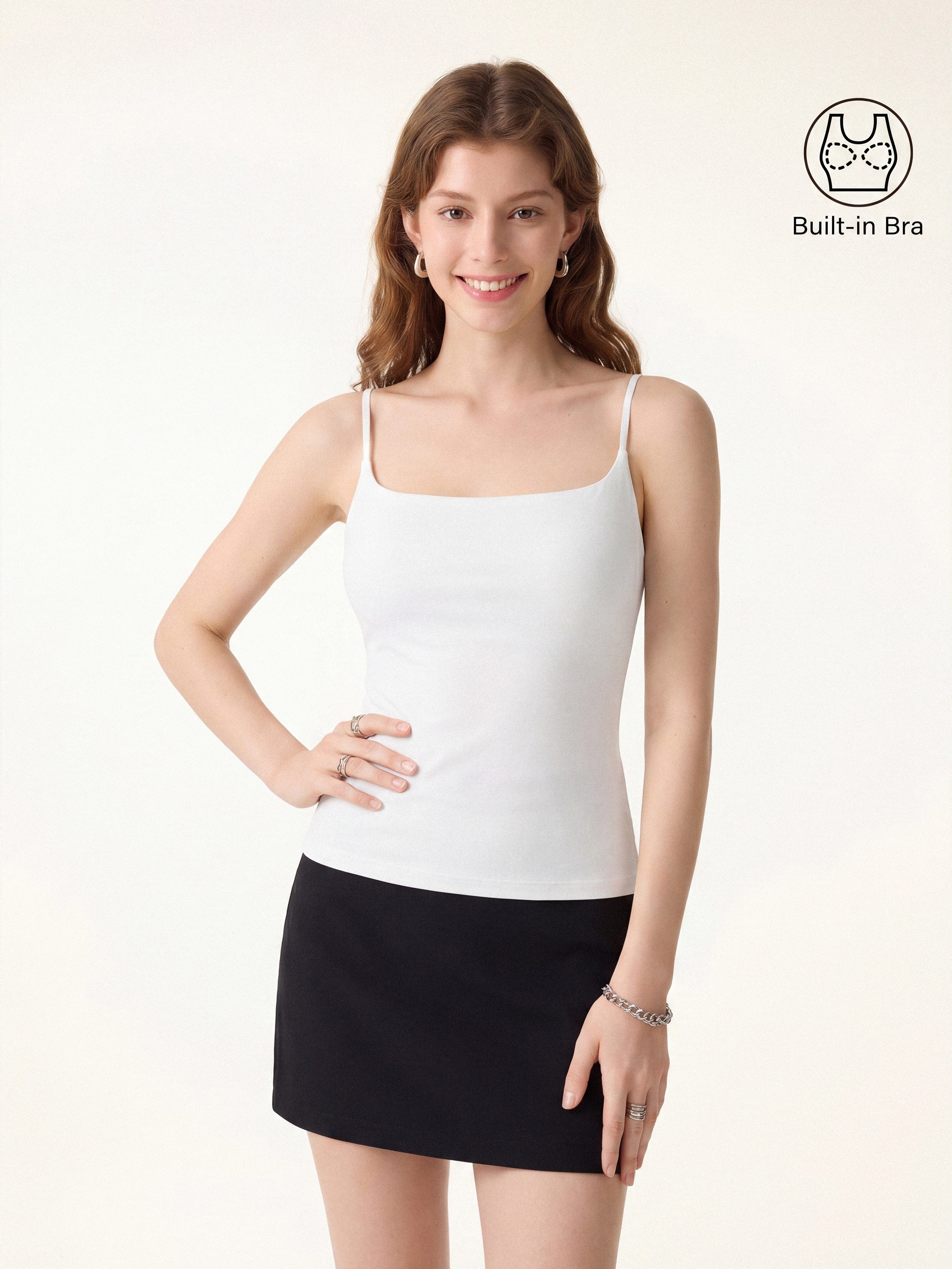 Sweat-Wicking Square Neck Stretchy Spaghetti Bra Tank