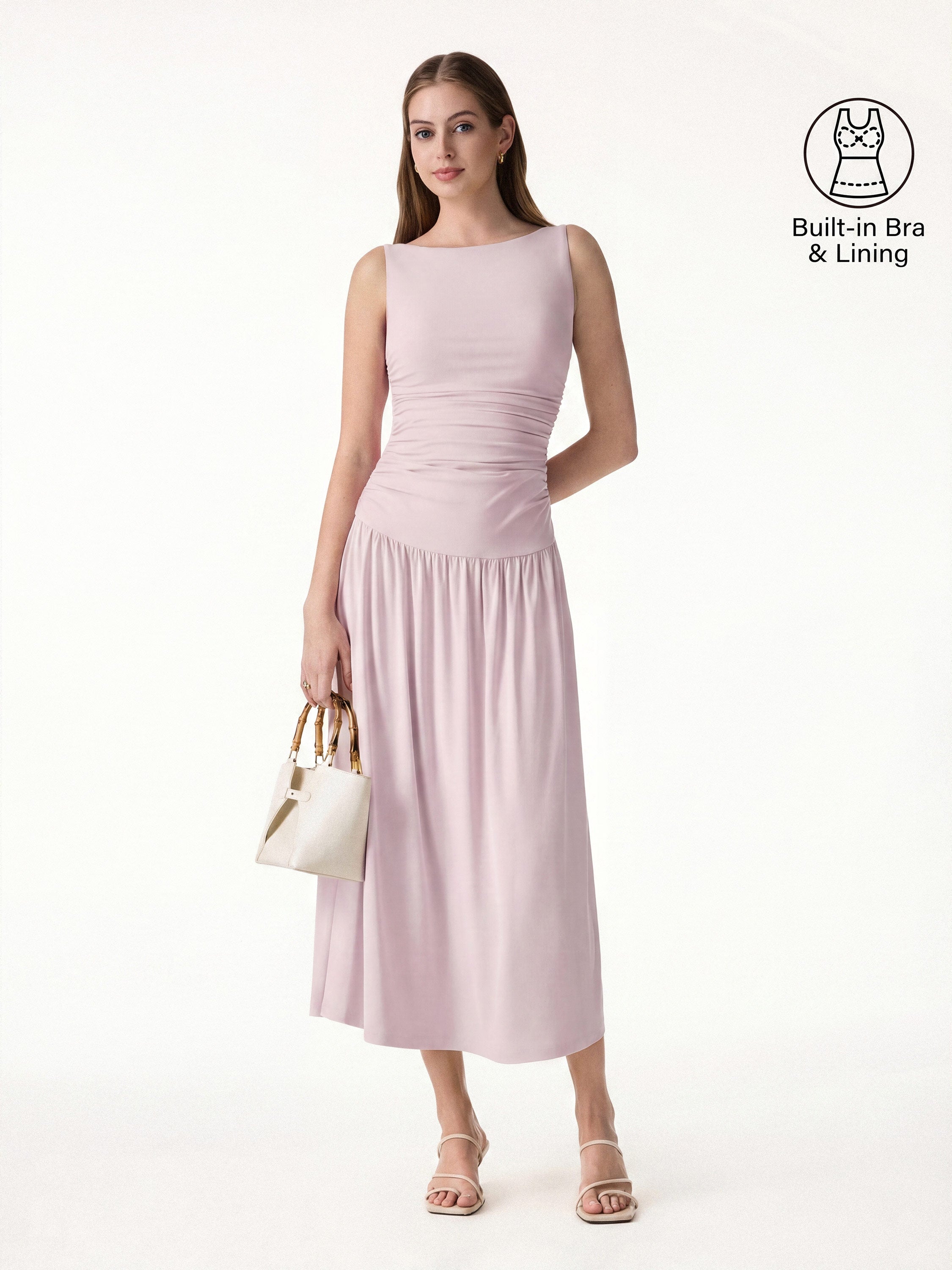 SkinKiss Cooling Boatneck Ruched Midi Bra Dress