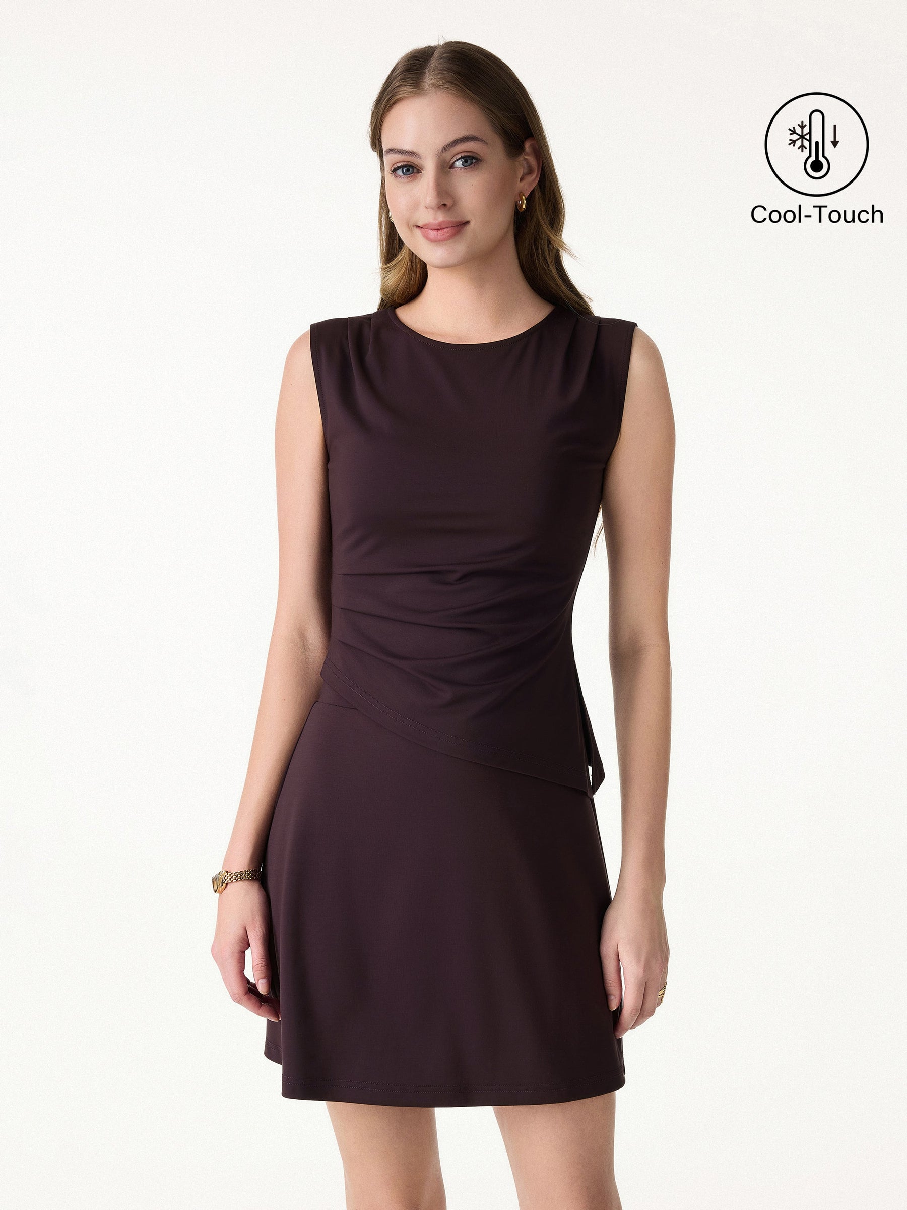 Effortless Wide Shoulder Tucked Asymmetrical Hem Sleeveless Top